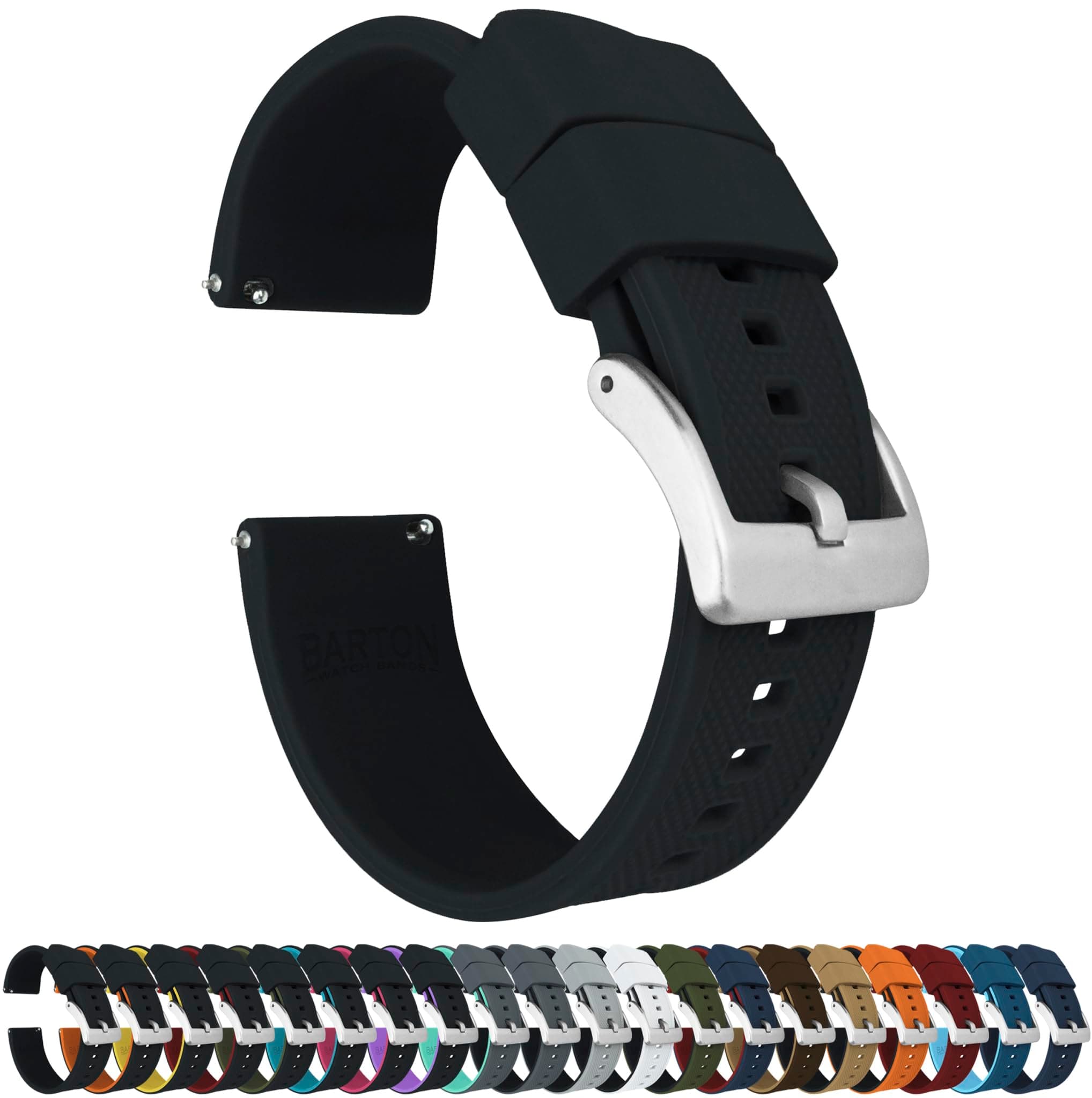 Barton Elite Silicone Watch Bands - Quick Release - Choose Color - 18mm, 19mm, 20mm, 21mm, 22mm, 23mm & 24mm Watch Straps (Stainless & Black Buckle Available)