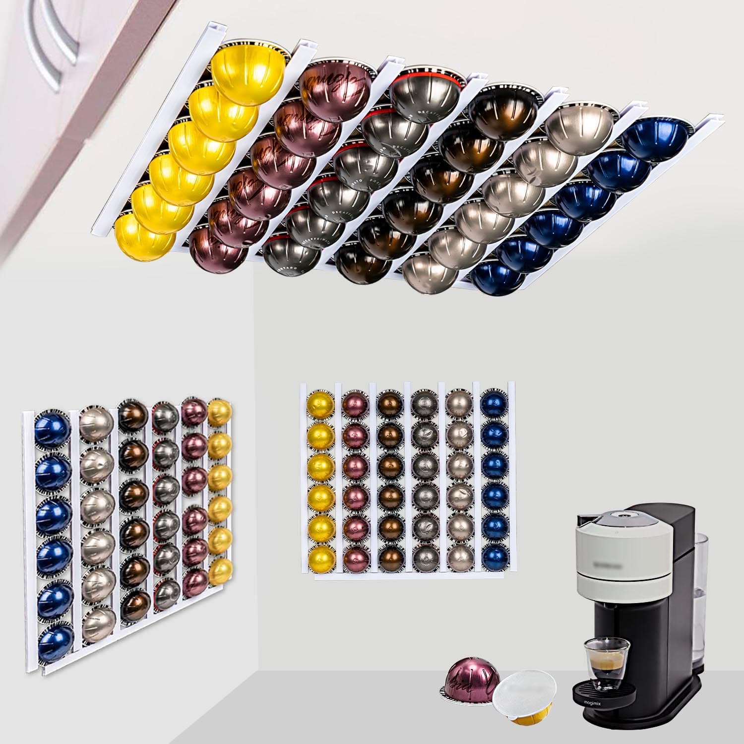 Nespresso Pods Holder for Coffee Pod Holder, k-Cup Organizer Storage on Coffee Bar Accessories And Organizer Wall Mount Under Cabinet Coffee Maker