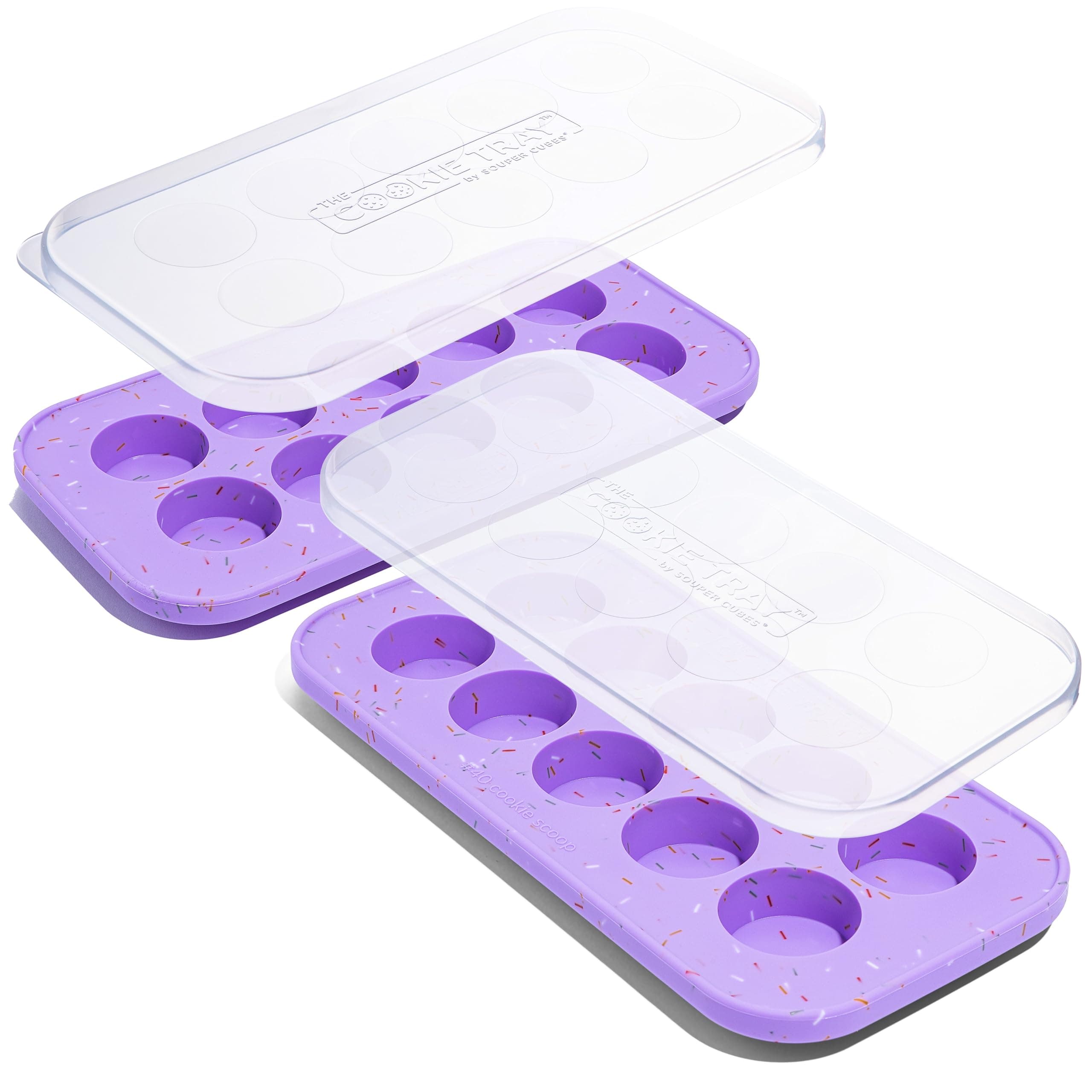 The Cookie Tray - Silicone Molds for Baking - Freeze and Store Perfect Cookie Dough Rounds - Convenient Baking Supplies - Lavender With Sprinkles - 2-Pack