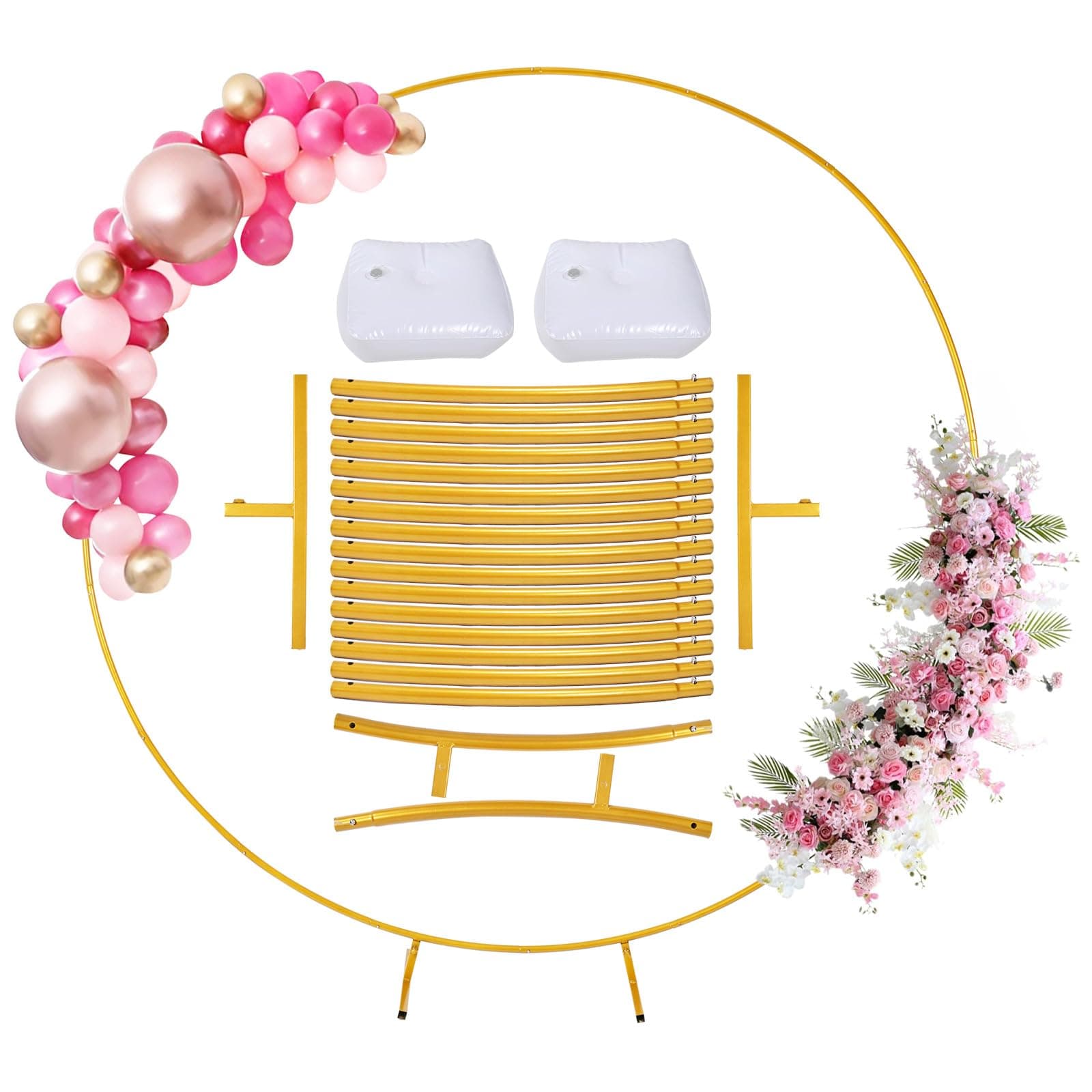 Yabumak Round Balloon Arch Kit Gold Metal Party Decoration Arch Set Wedding Arch Suitable for Weddings Birthday Parties Anniversary Events and Other Celebrations (2.2M)