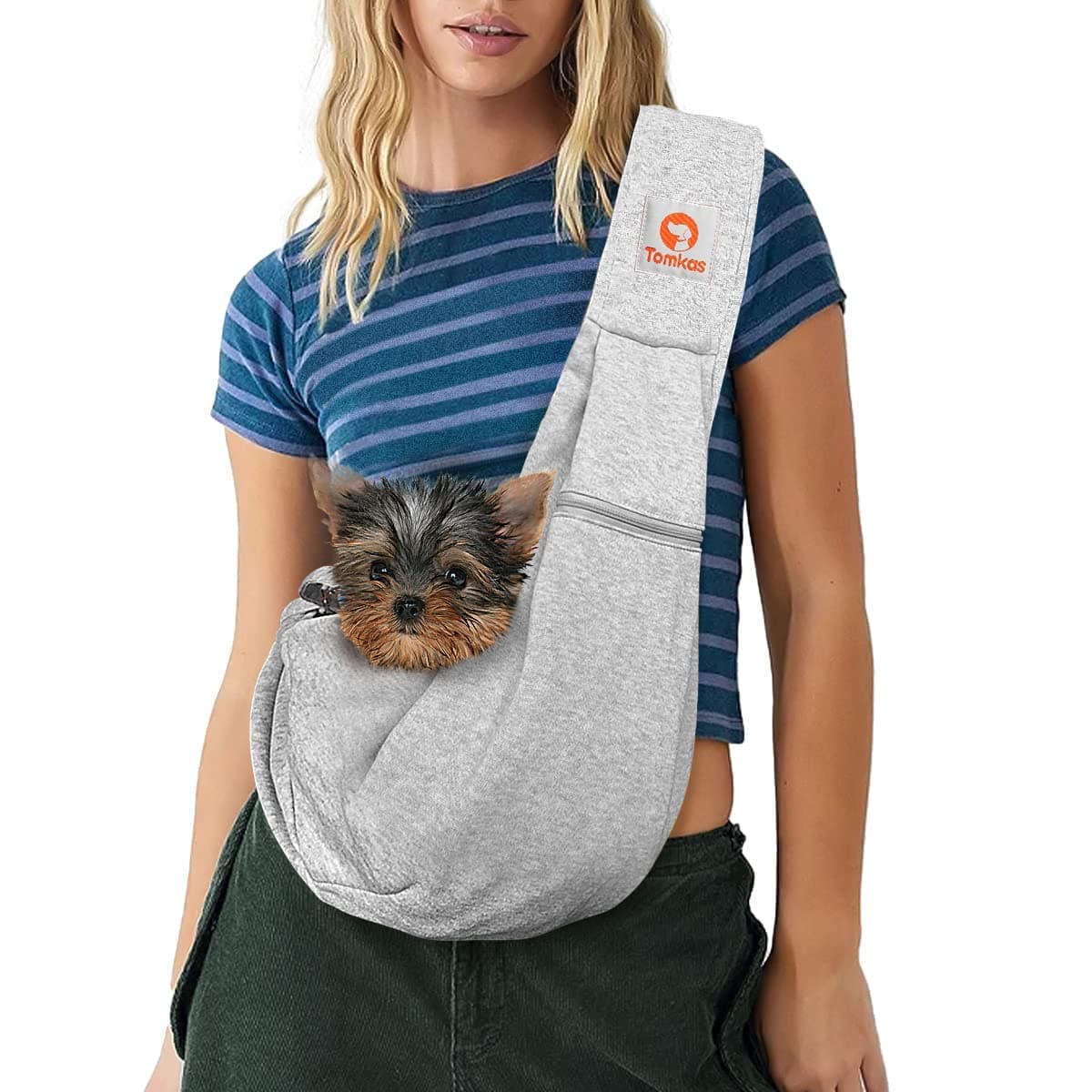 Small Dog Sling Carrier - Zipper Pocket & Adjustable Strap - for 3-10 lbs Pets(Grey) Puppy