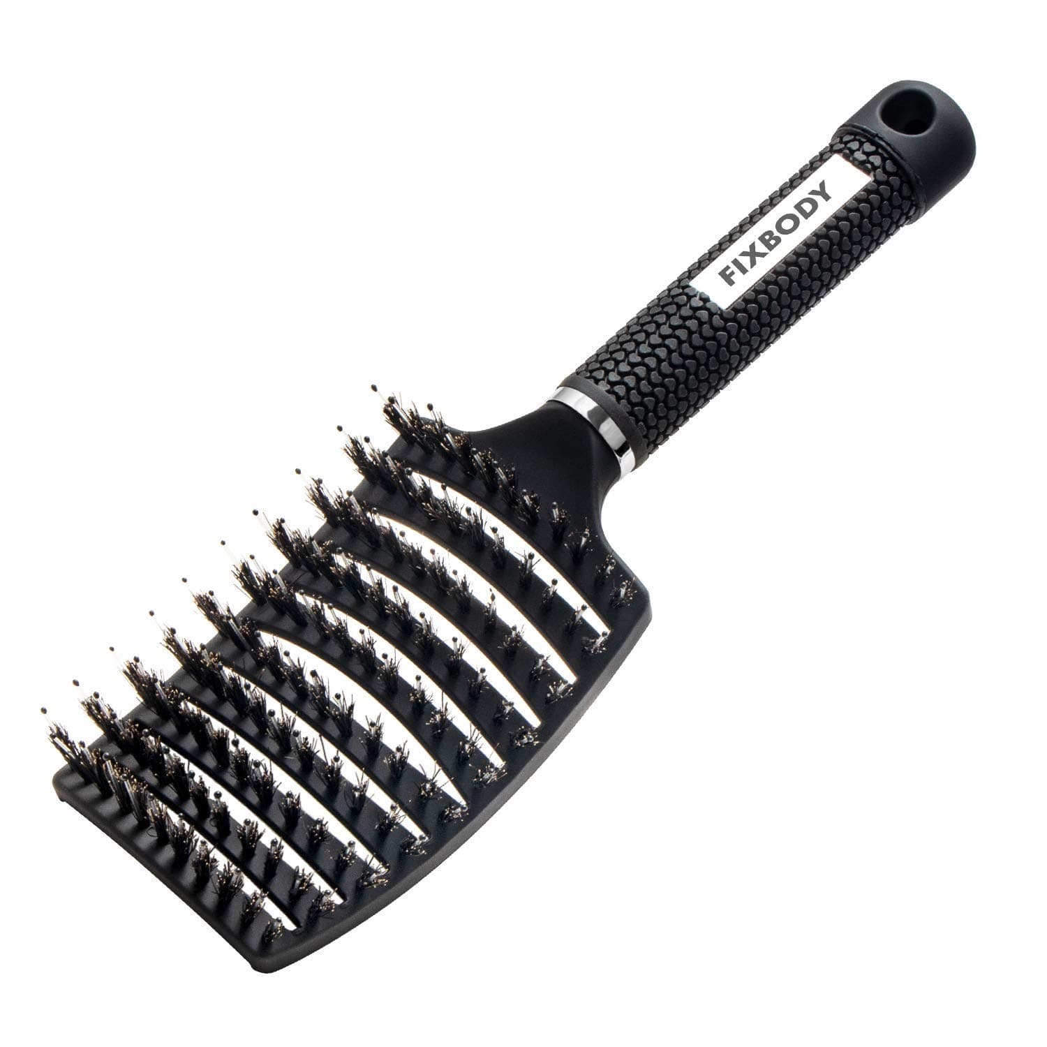 FIXBODY Boar Bristle Hair Brush - Curved & Vented & Oversize Design Detangling Hair Brush for Women Long, Thick, Curly and Tangled Hair Blow Drying Brush (Black)