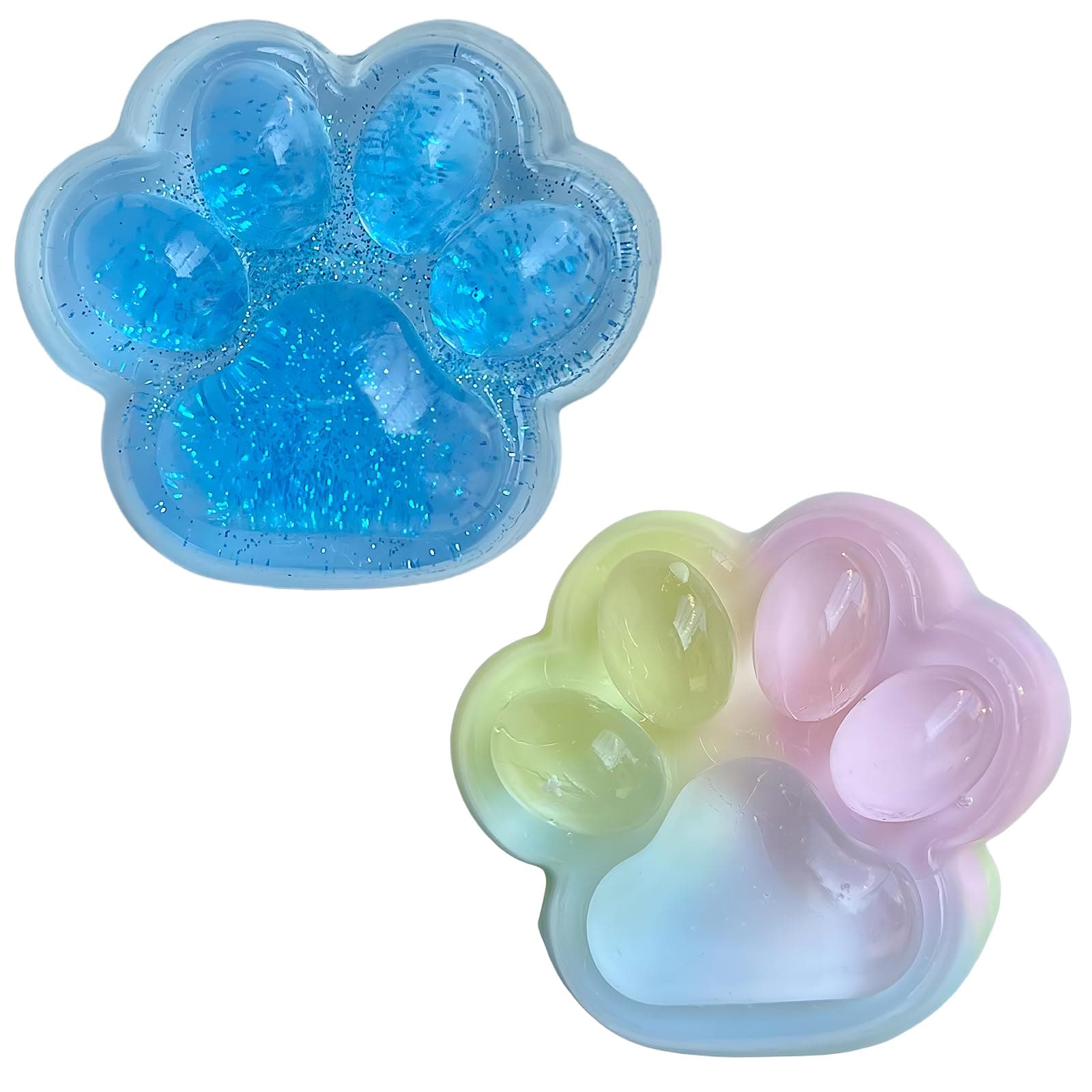 2PCS Taba Squishy，Cat paw，Very Sticky and Soft Squishy，Various Styles taba Squishy paw，with Cartoon Box，Surprise Gift for Kids and Adults. (Three-Colour＆Blue)