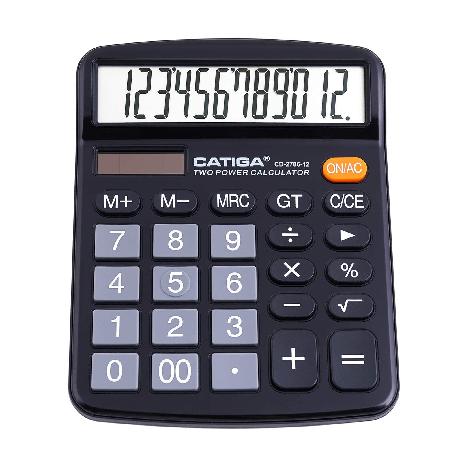 CATIGA Desktop Calculator 12 Digit with Large LCD Display and Sensitive Button, Solar and Battery Dual Power, Standard Function for Office, Home, School, CD-2786 (Black)