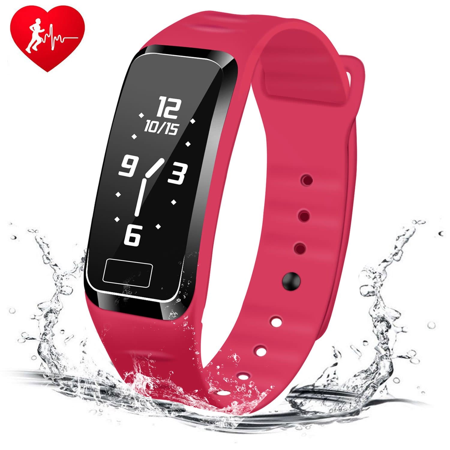 Blood Pressure Fitness Tracker - Homestec S4Plus Smart Watch with SPO2H Heart rate monitor Sleeping Management Pedometer with OLED Touch Screen for Android iOS, Military Time available (Red)