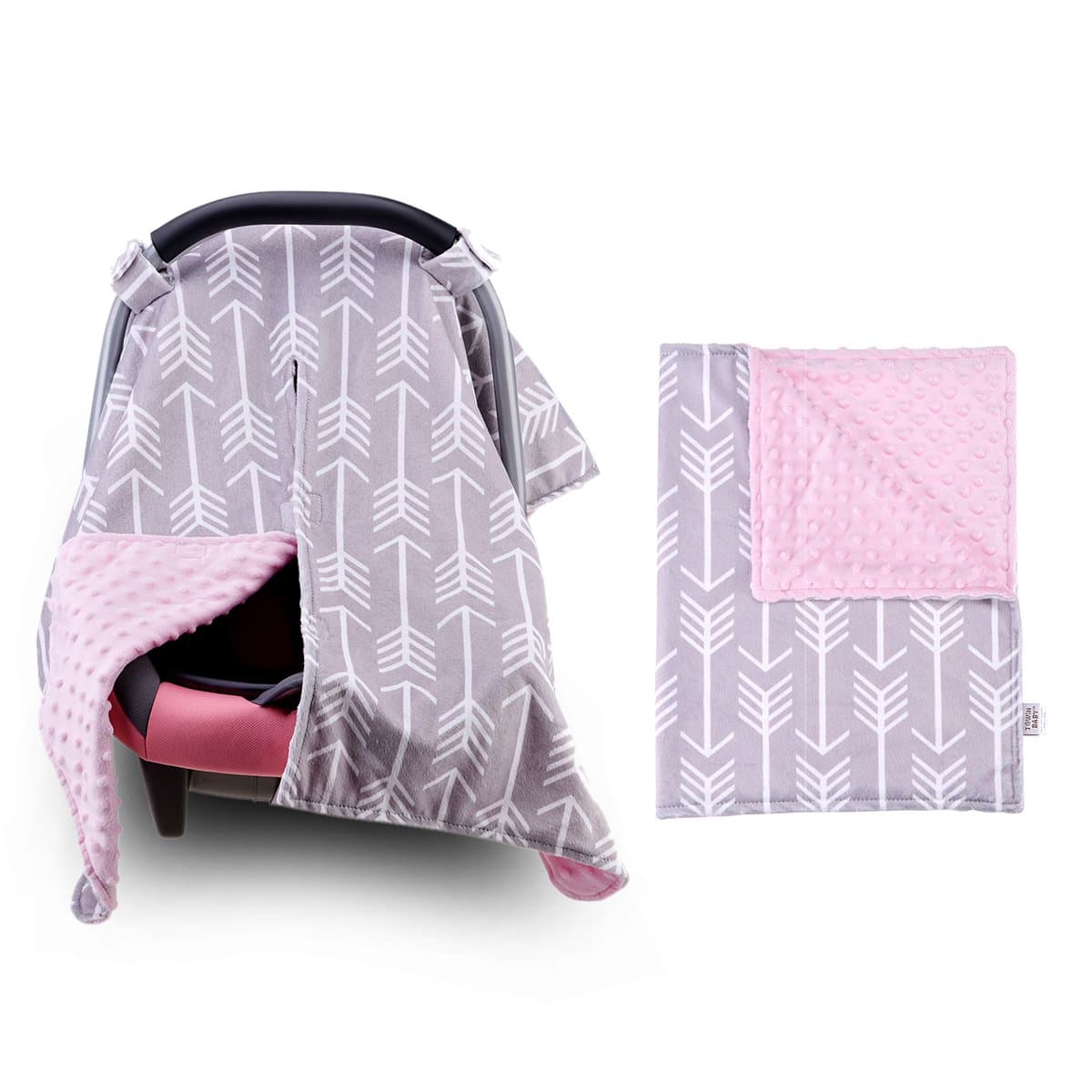 Car Seat Canopy and Nursing Cover Matching a Arrow Minky Baby Blanket 2Pcs Set,Pink