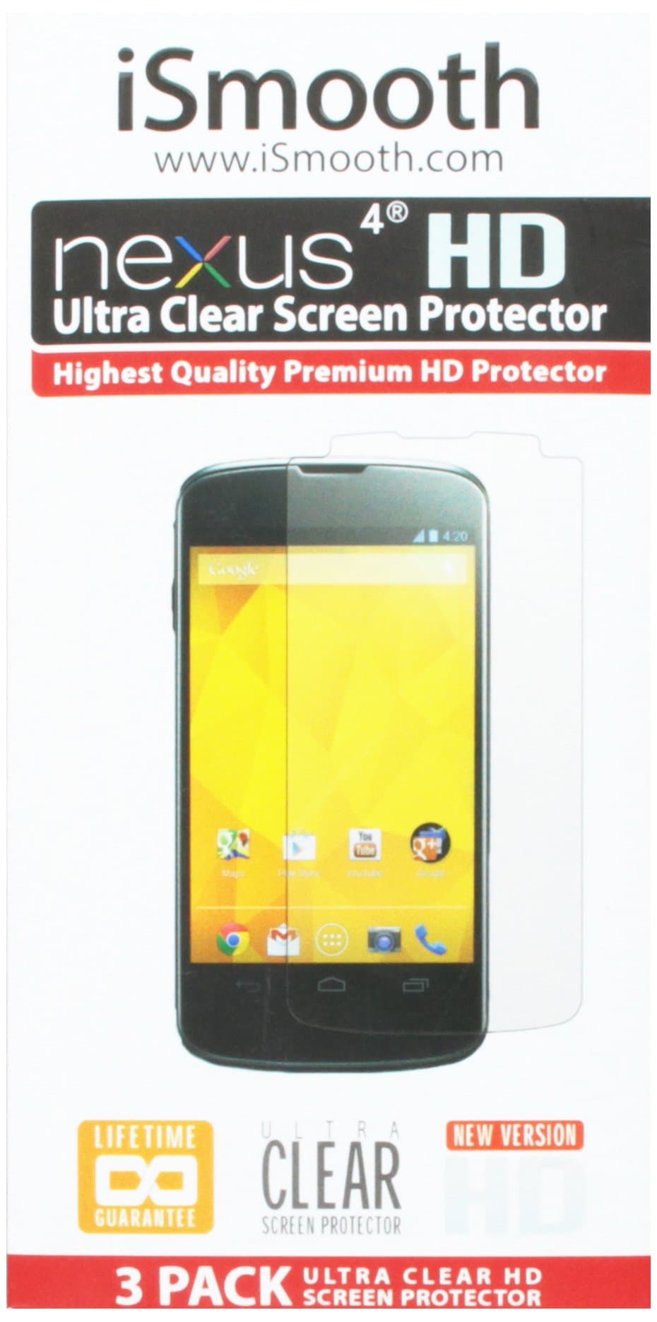 iSmooth Google Nexus 4 Screen Protector - Retail Packaging - Clear