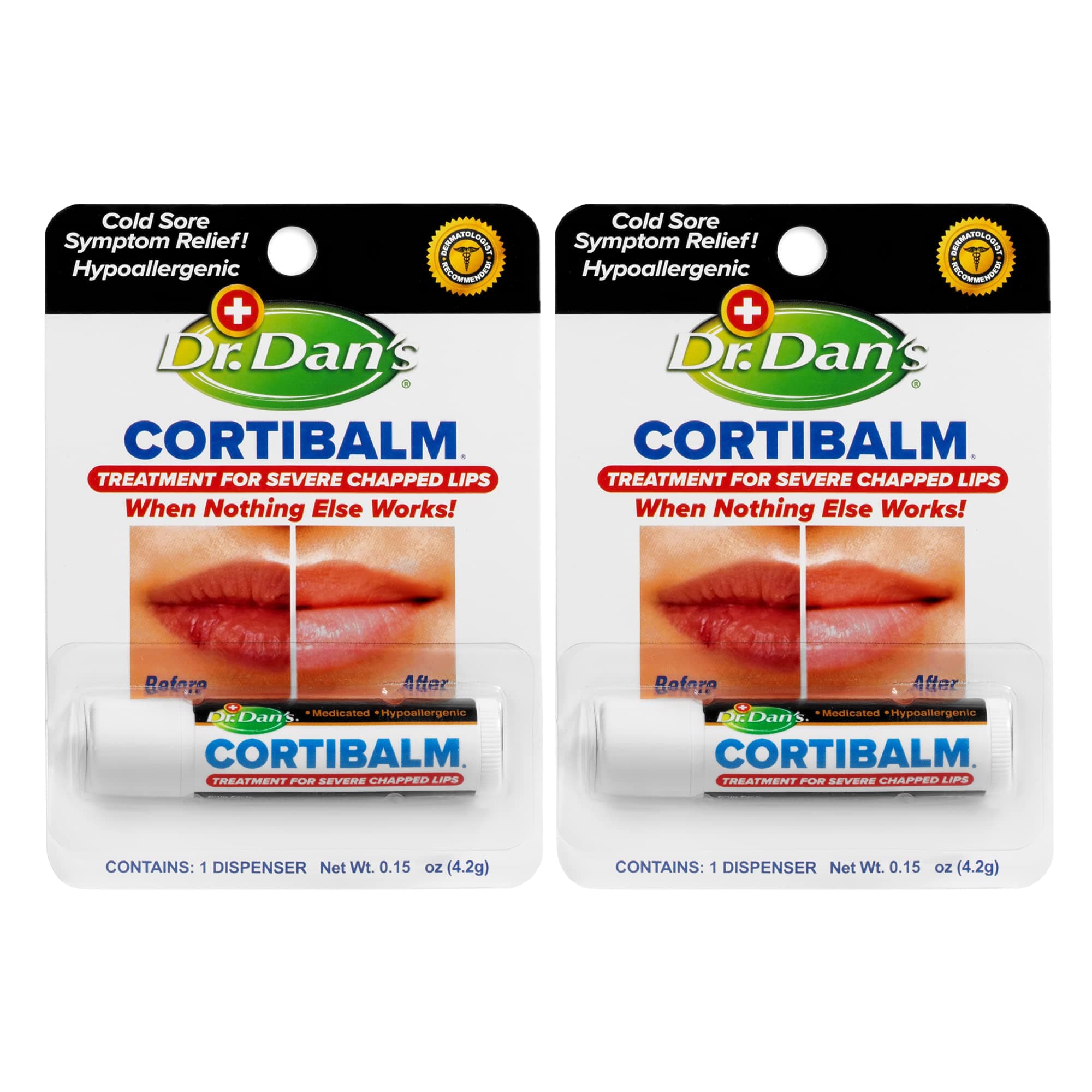 Cortibalm-2 Pack- for Dry Cracked Lips - Healing Lip Balm for Severely Chapped Lips - Designed for Men, Women and Children