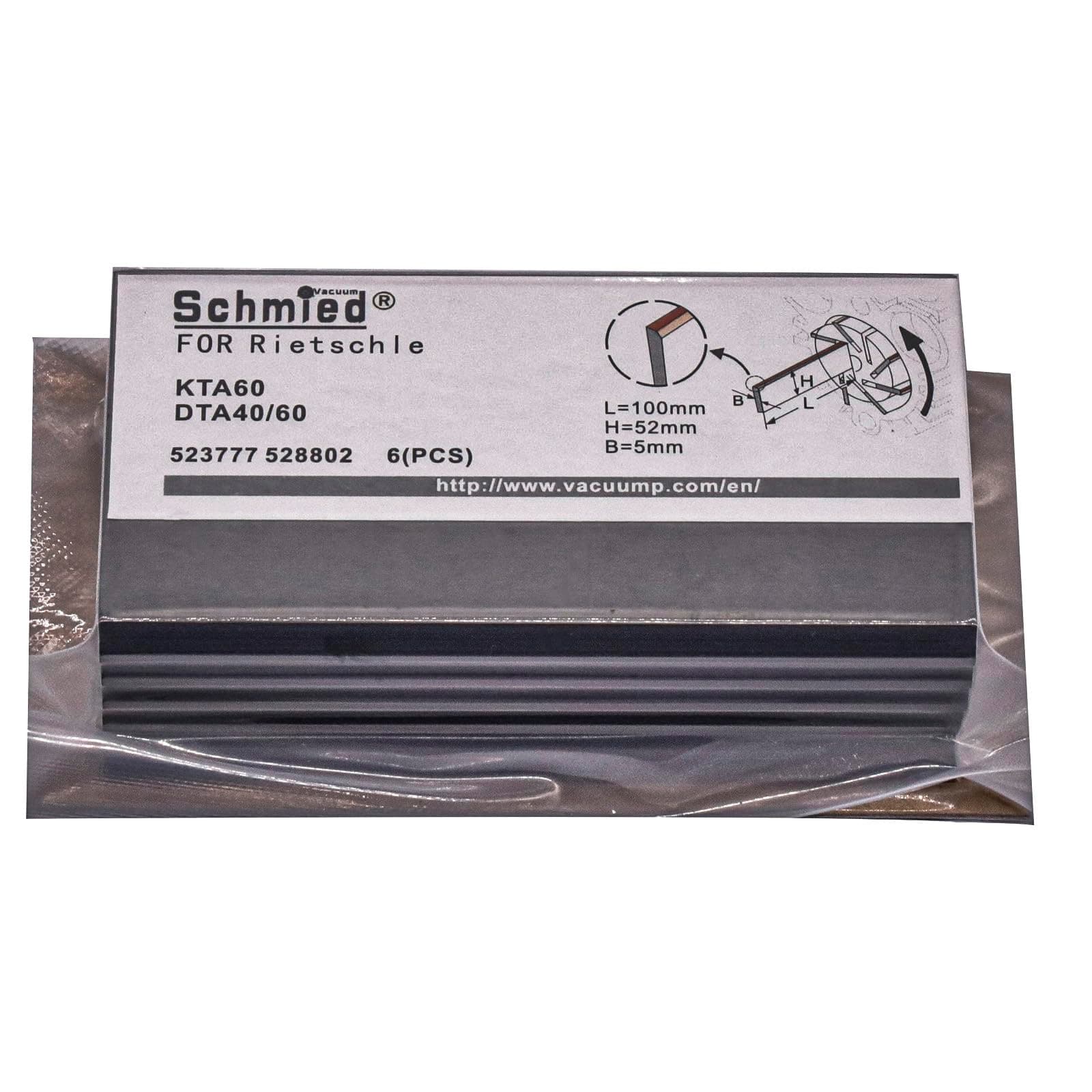 6Pcs Carbon Vanes 523777 528802 for Rietschle Vacuum Pump DTA40, DTA60, KTA60 100-52-5mm
