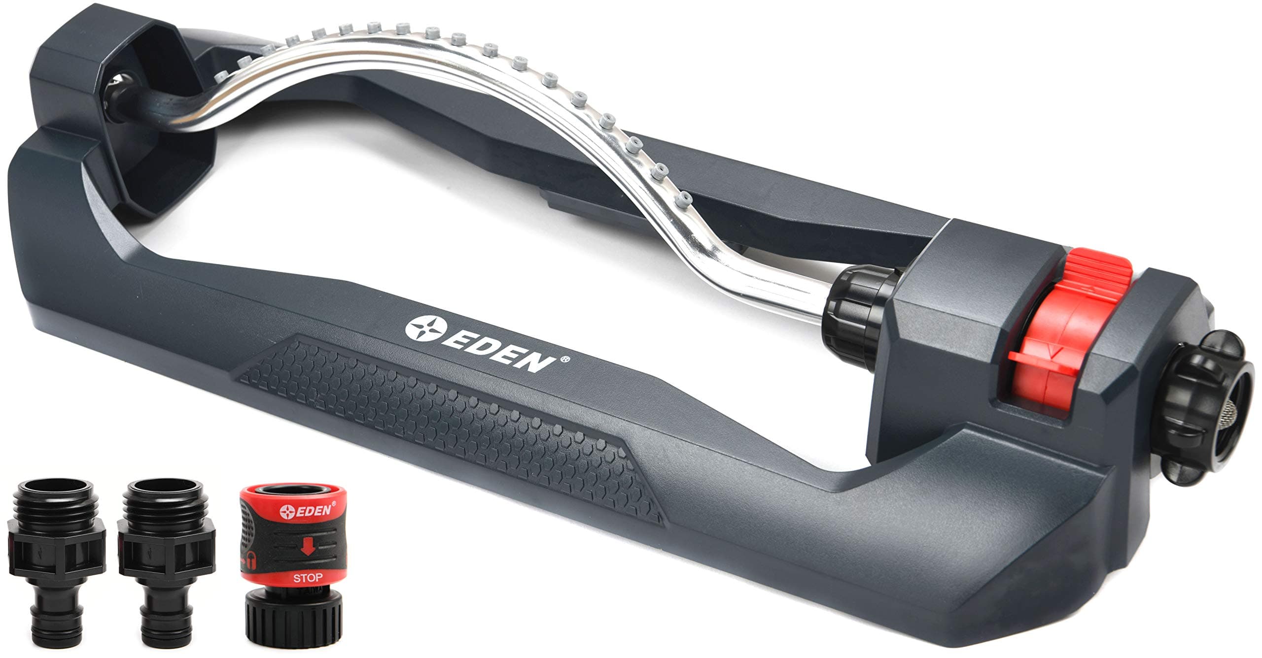 Eden 94114 18 Nozzles Oscillating Sprinkler -4000 sq ft w/Quick Connector and Adapter Set