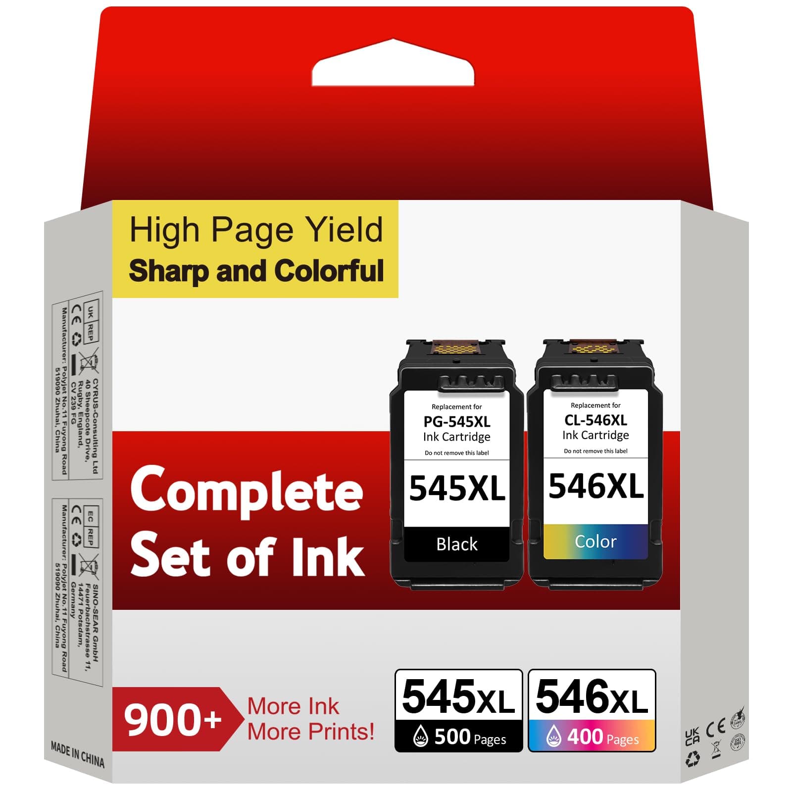 Sunnieink 545 546 Ink Cartridges XL Replacement for Original Canon 545 546, PG-545XL + CL-546XL BK/C/M/Y, Printer Ink 545 546 for TS3300 TR4500 TS3450 MG2550s TS3150 MX495 MX490 TR4550 TR4551 TS3100