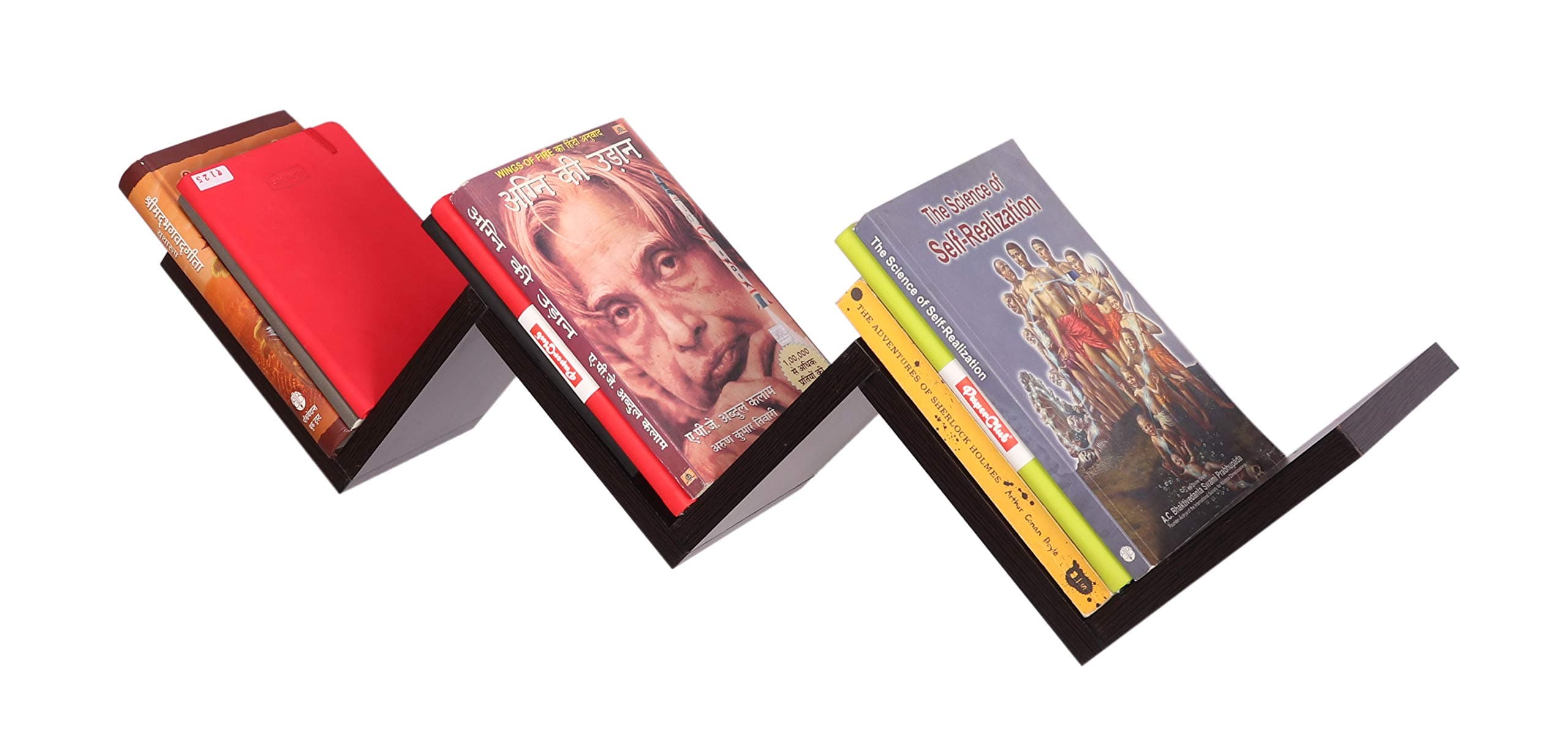 Captiver Engineered Wood Wall Mounted Zigzag Books Shelf Stands Holders (Matte Finish, Wenge) V Home Library Storage Furniture Racks Unit Stylish Bookstand Bookshelf Holders