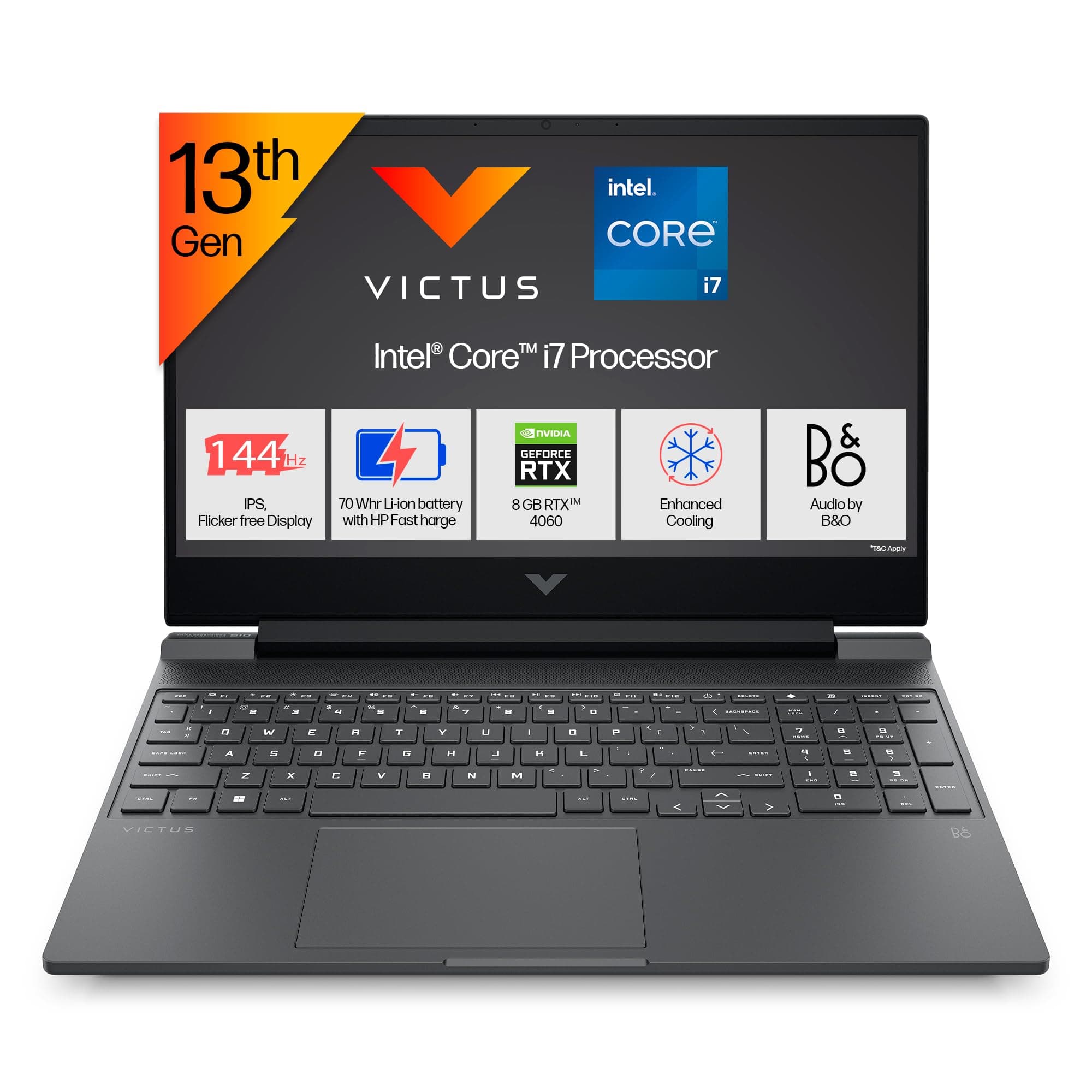 HP Victus, 13th Gen Intel Core i7-13620H, RTX 4060-8GB Gaming Laptop (16GB DDR4, 1TB SSD) 144Hz, IPS, 15.6"/39.6cm, Flicker-Free, Win11, Office21, Mica Silver, 2.29kg, Enhanced Cooling, fa1333TX