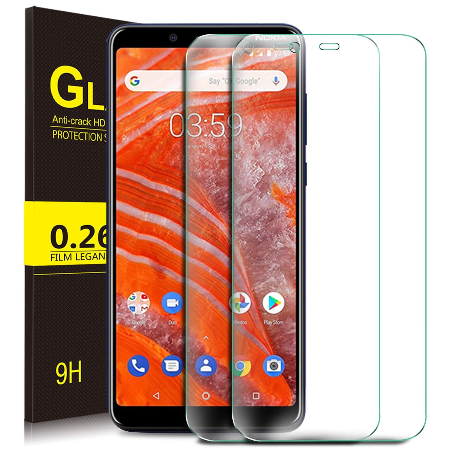 Nokia 3.1 Plus Screen Protector, KuGi 9H Hardness HD Clear Tempered Glass Screen Protector for Nokia 3.1 Plus Smartphone (2Pack)