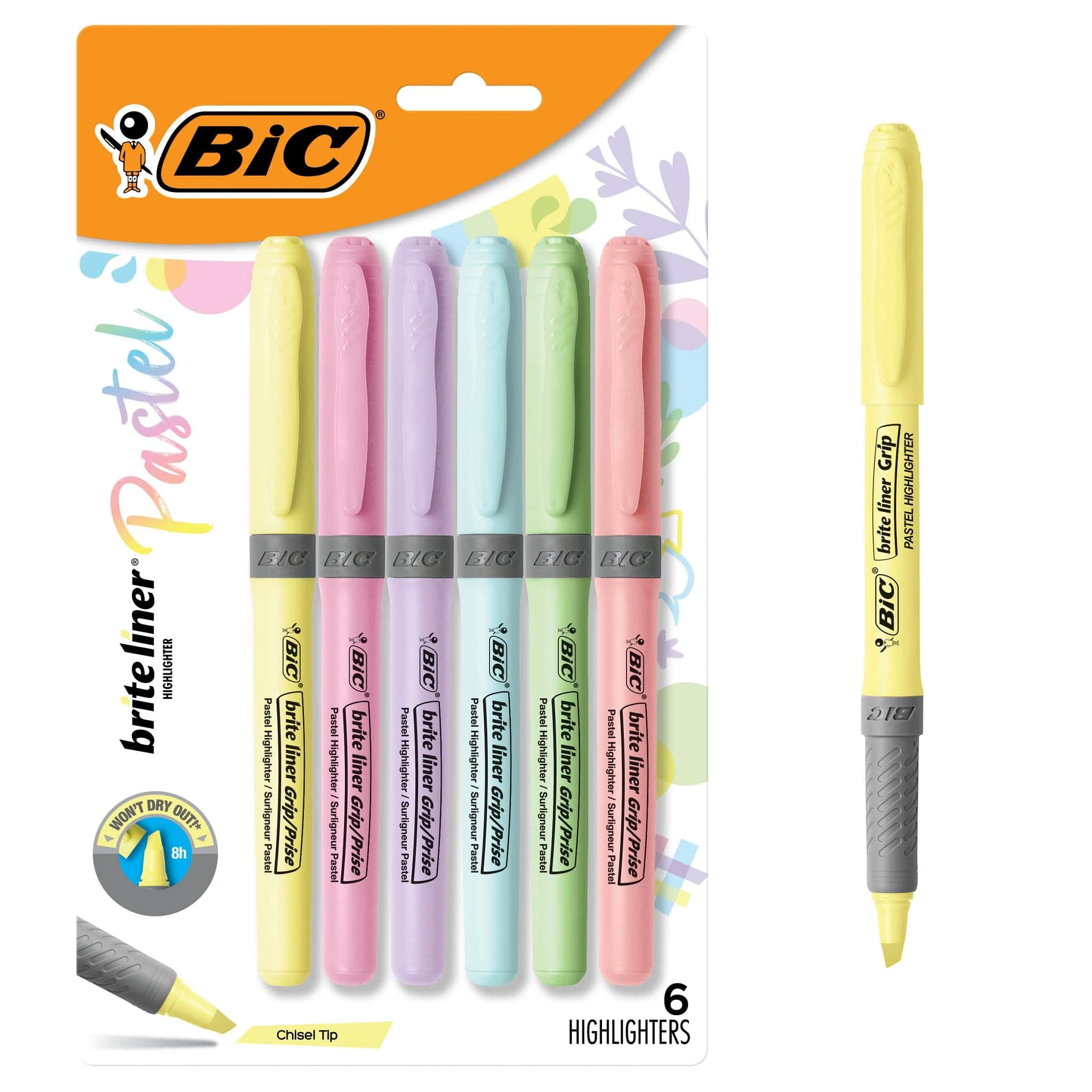 Brite Liner Grip Pocket MINI Highlighter, Pastel Ink Colors, Chisel Tip, 6 Count (Pack of 1)