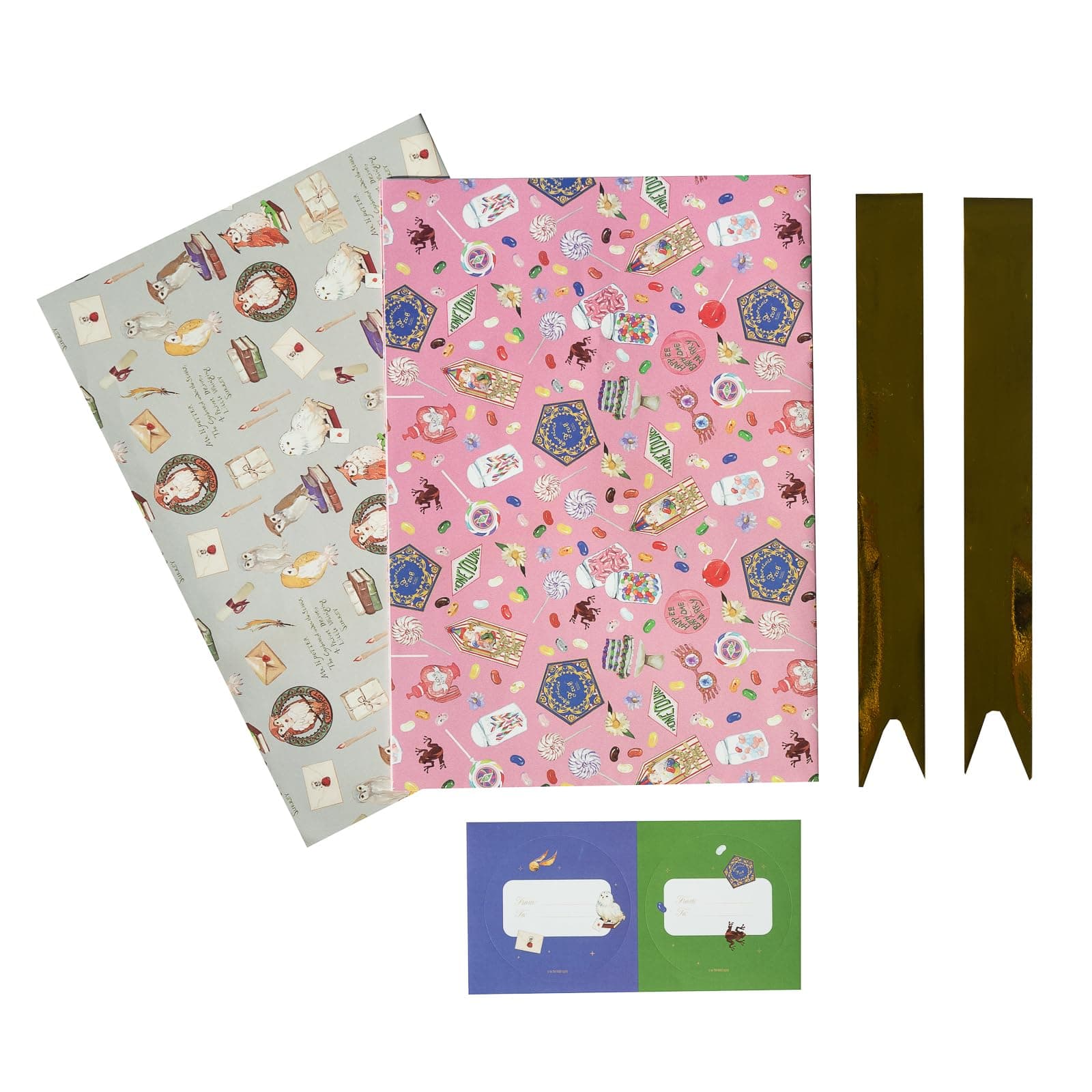 Grupo Erik Gift Wrap Set - Harry Potter Gifts | 2 Wrapping Paper Sheets, 2 Ribbons, 2 Gift Tag Stickers - Birthday Wrapping Paper | Harry Potter Merchandise