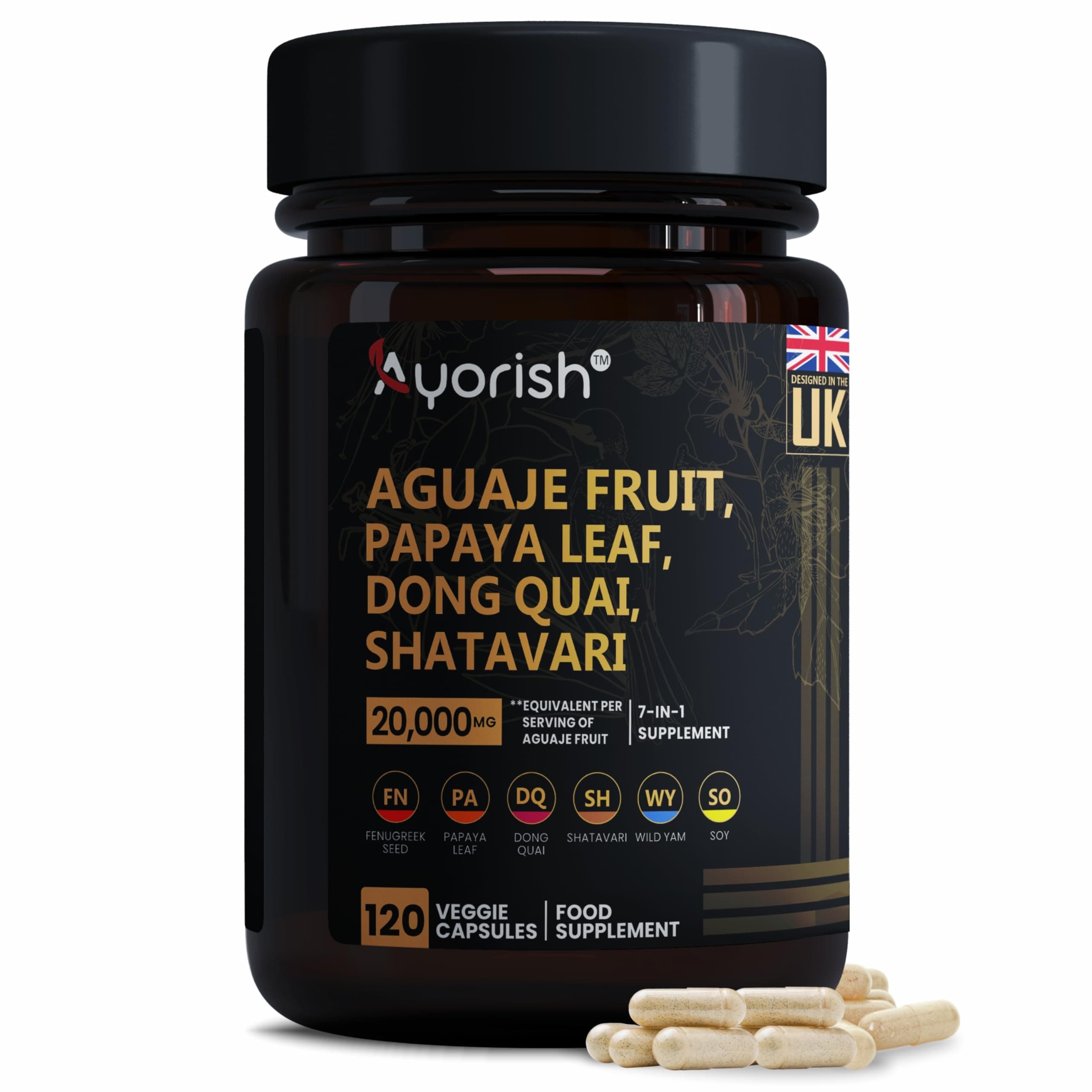 Aguaje Fruit Buriti Extract Capsules with 5 High Potency Ingredients Dong Quai, Papaya Leaf, Shatavari - 120 Pills Curves for Women