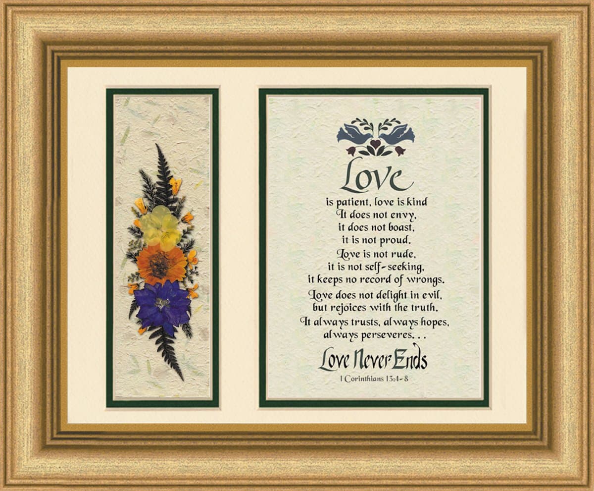Love is Patient Scripture Framed Art Gift of Motivational Verses for Wedding, Anniversary, Valentine’s Day, and Housewarming 1 Corinthians 13: 4-8