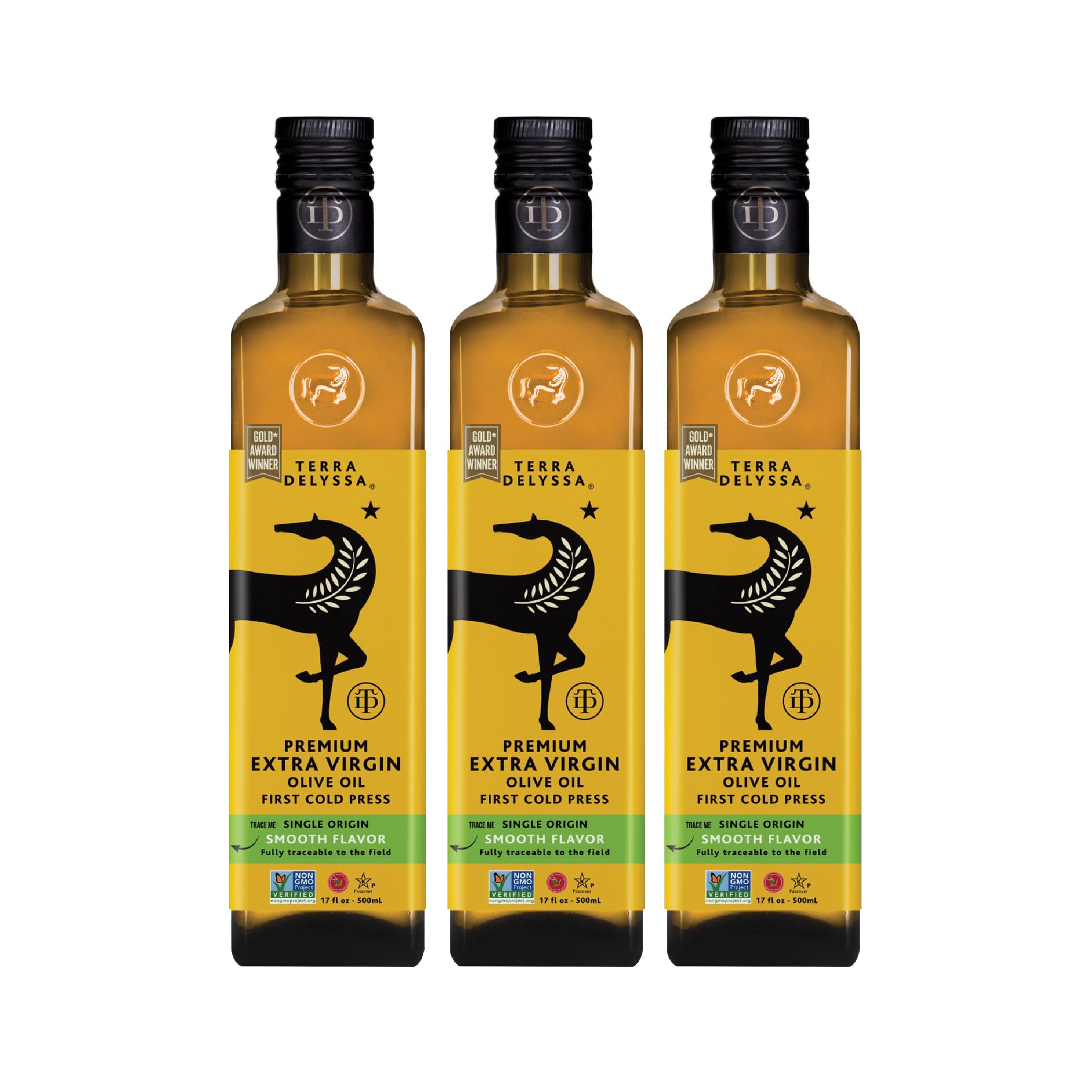 First Cold Pressed Extra Virgin Olive Oil, Single Sourced, 500 ML (17 fl. oz) Dark Glass Bottle - 3 Pack, Certified Kosher. Non-GMO, Naturally Rich in Antioxidants and Polyphenols