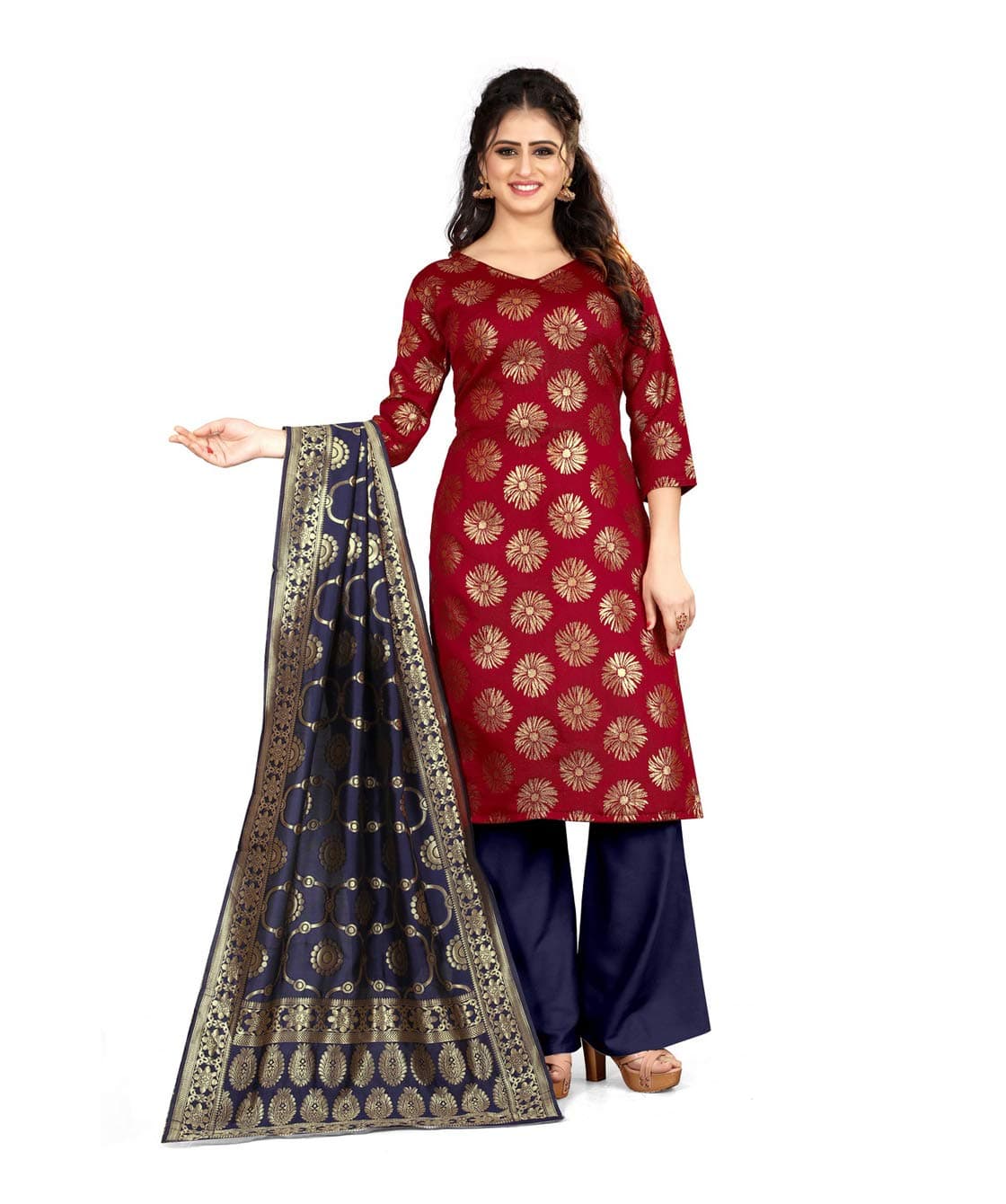 Being Banarasi synthetic with Blouse Piece Saree (10003_H_ Maroon_ 5.5 meters)