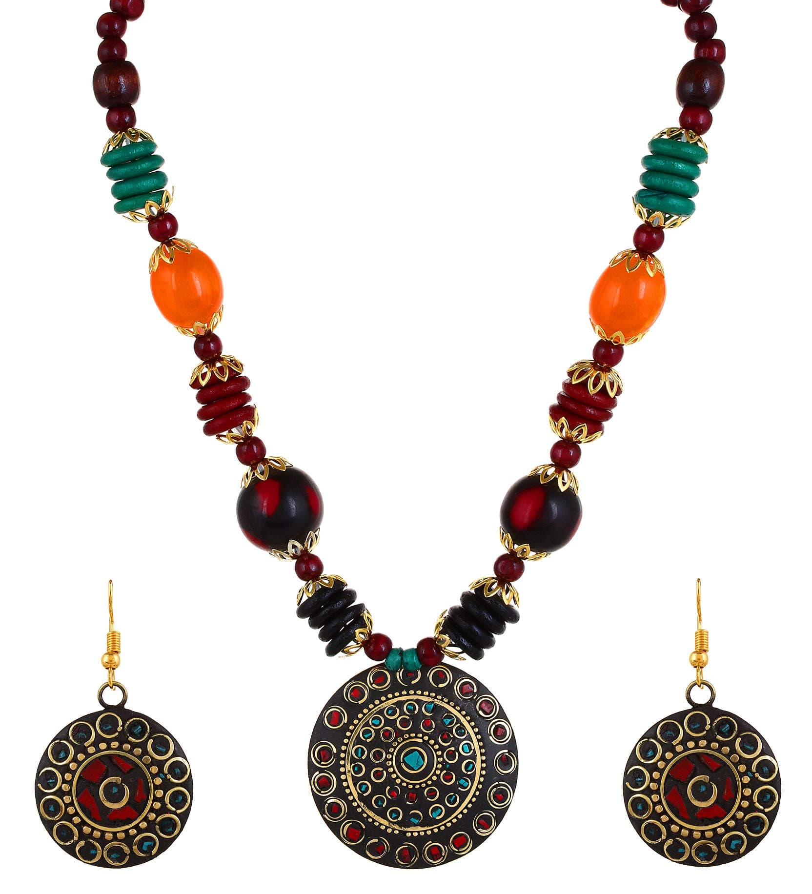 Gifts Stylish Latest Traditional Afghani Tribal Beads Multicolor Jwell Necklace Jewellery Set with Earrings for Girls and Women