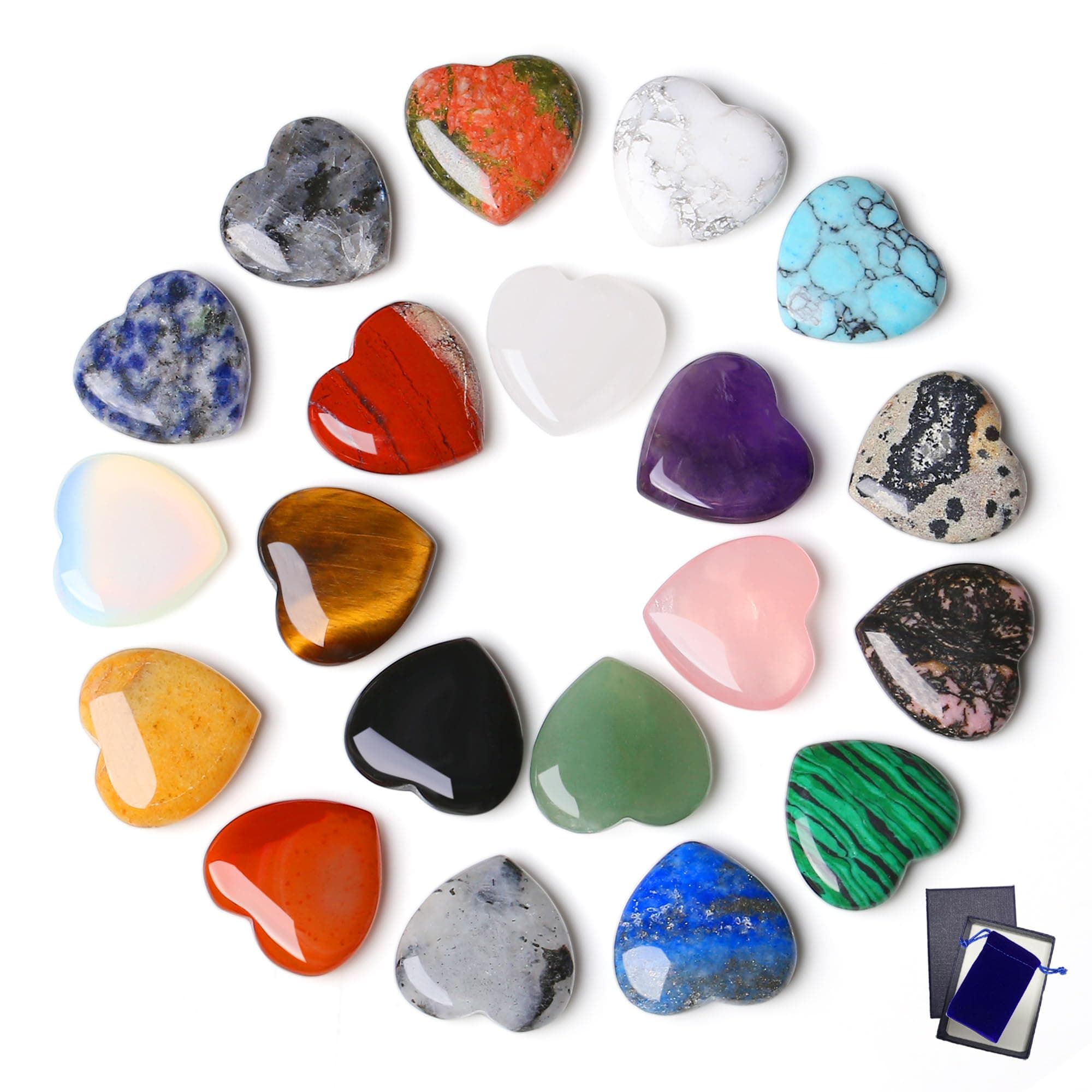 MAIBAOTA Heart Healing Crystals Gemstones Love Gems Stones Set Crystal Gifts for Women Christening Baptism Decorative Stone Crafts Small Bulk Wedding Favours Rocks Polished Cristal Quartz 20pcs