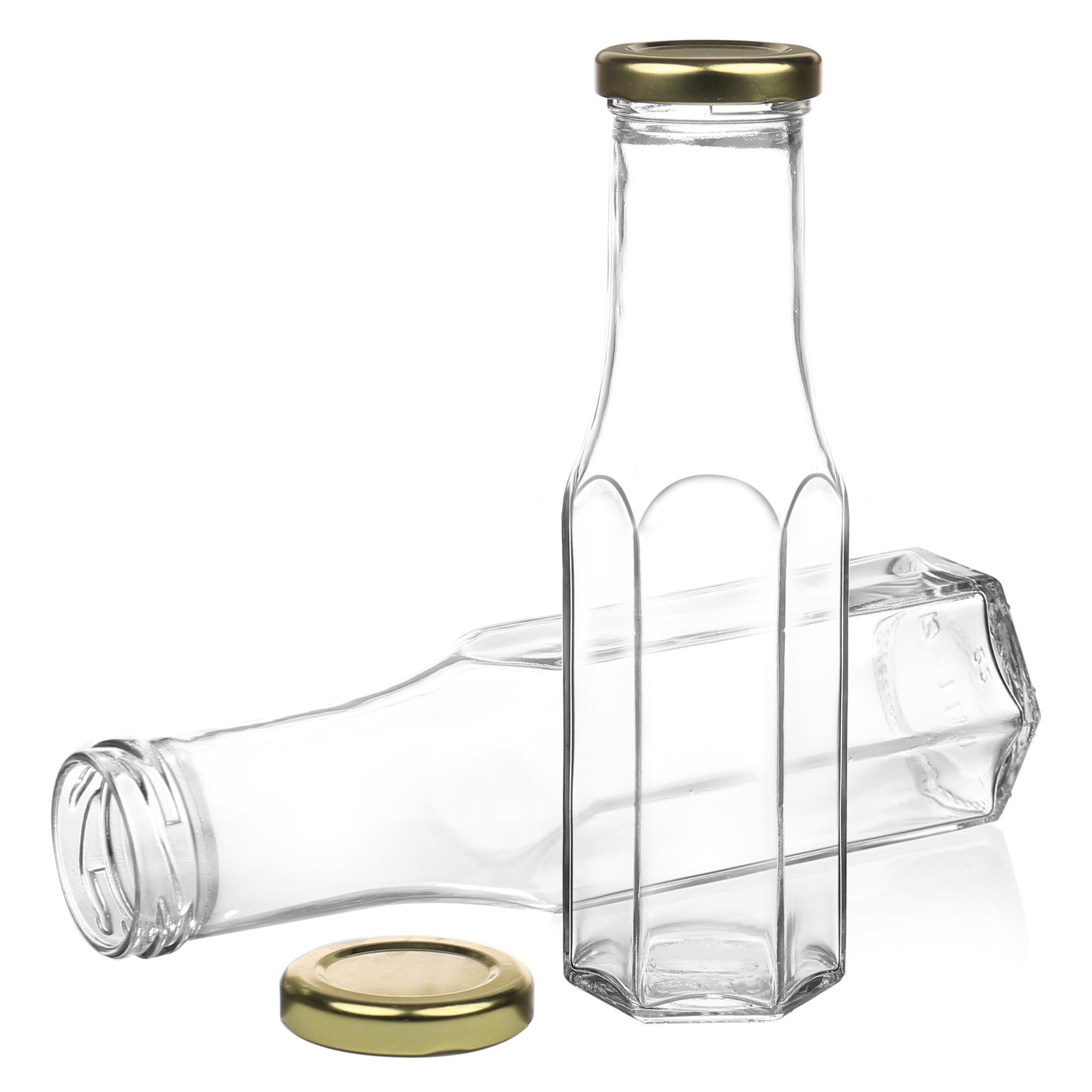 Case of 12-8 Oz Clear Empty Glass Bottles with Metal Lids - Unique Hex-shaped Canning Jars - Food Grade