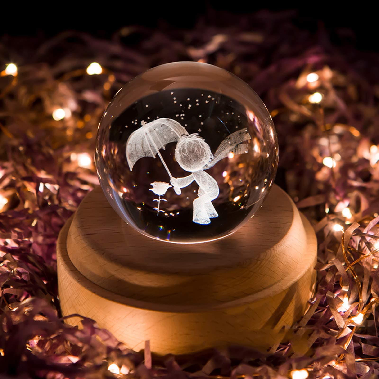 FSIGOM Projection LED Light-3D Crystal Ball Music Box Luminous Rotating Musical Box-Wood Base Best Gift for 【Mother's Day Gift】 Birthday Christmas (Prince)