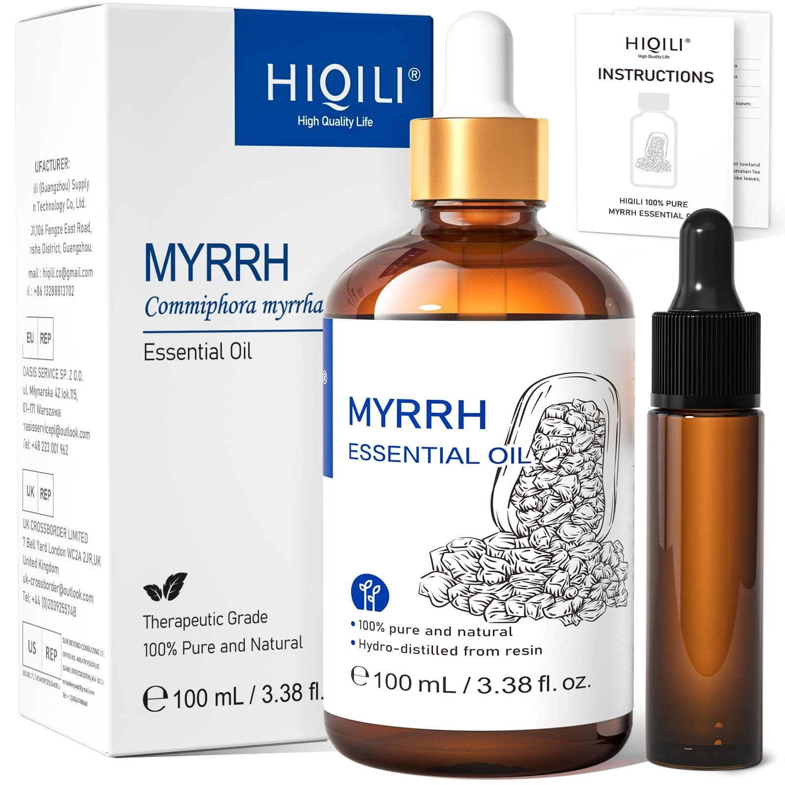 100ML Myrrh Essential Oil for Skin, Diffuser & Candle, 100% Pure and Natural - 3.38 Fl Oz