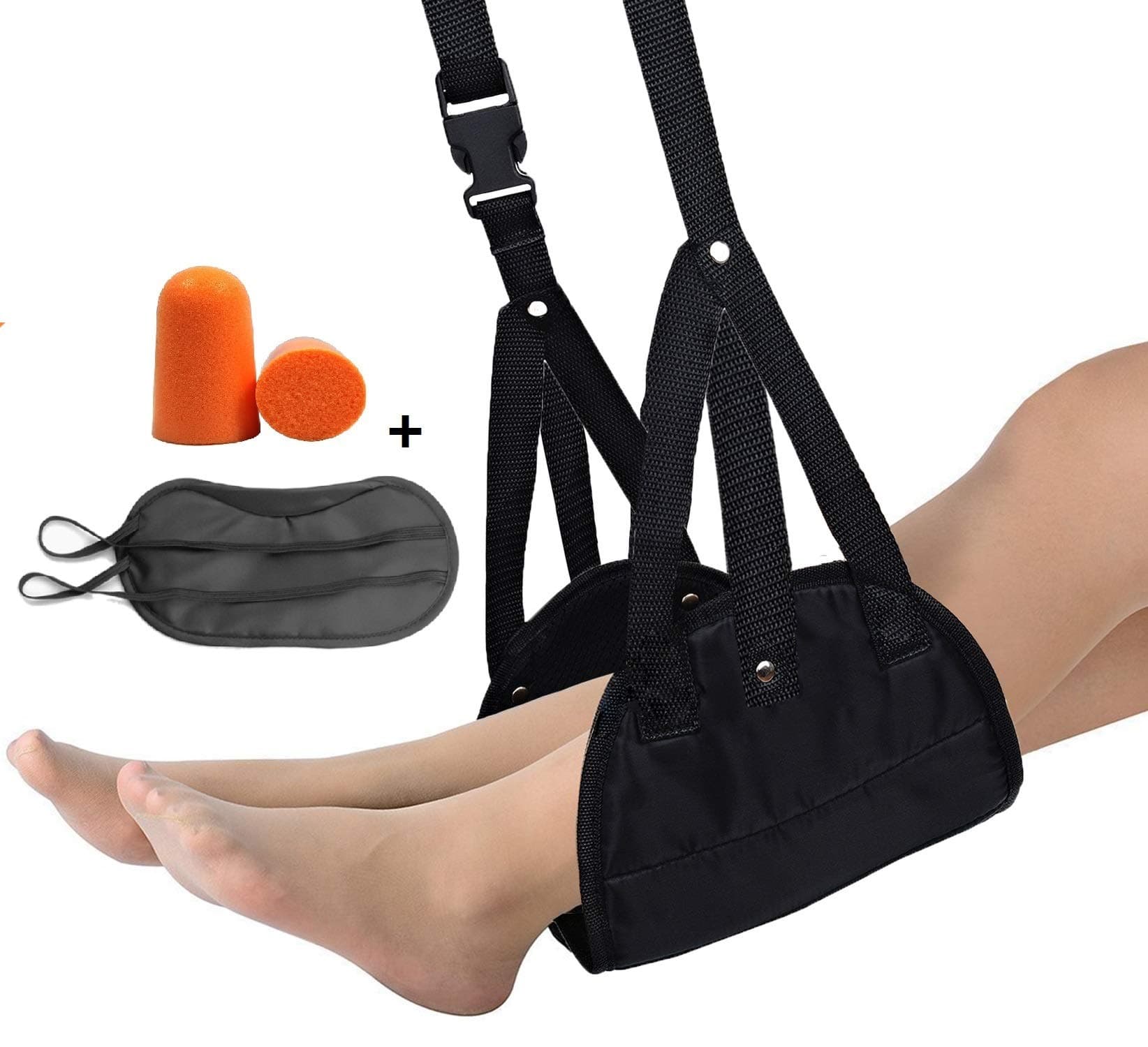 Airplane Footrest Hammock Portable Travel Accessories with Premium Memory Foam - Prevent Swelling and Soreness - Flight Carry Provides Relaxation and Comfort, Black,Verfanny