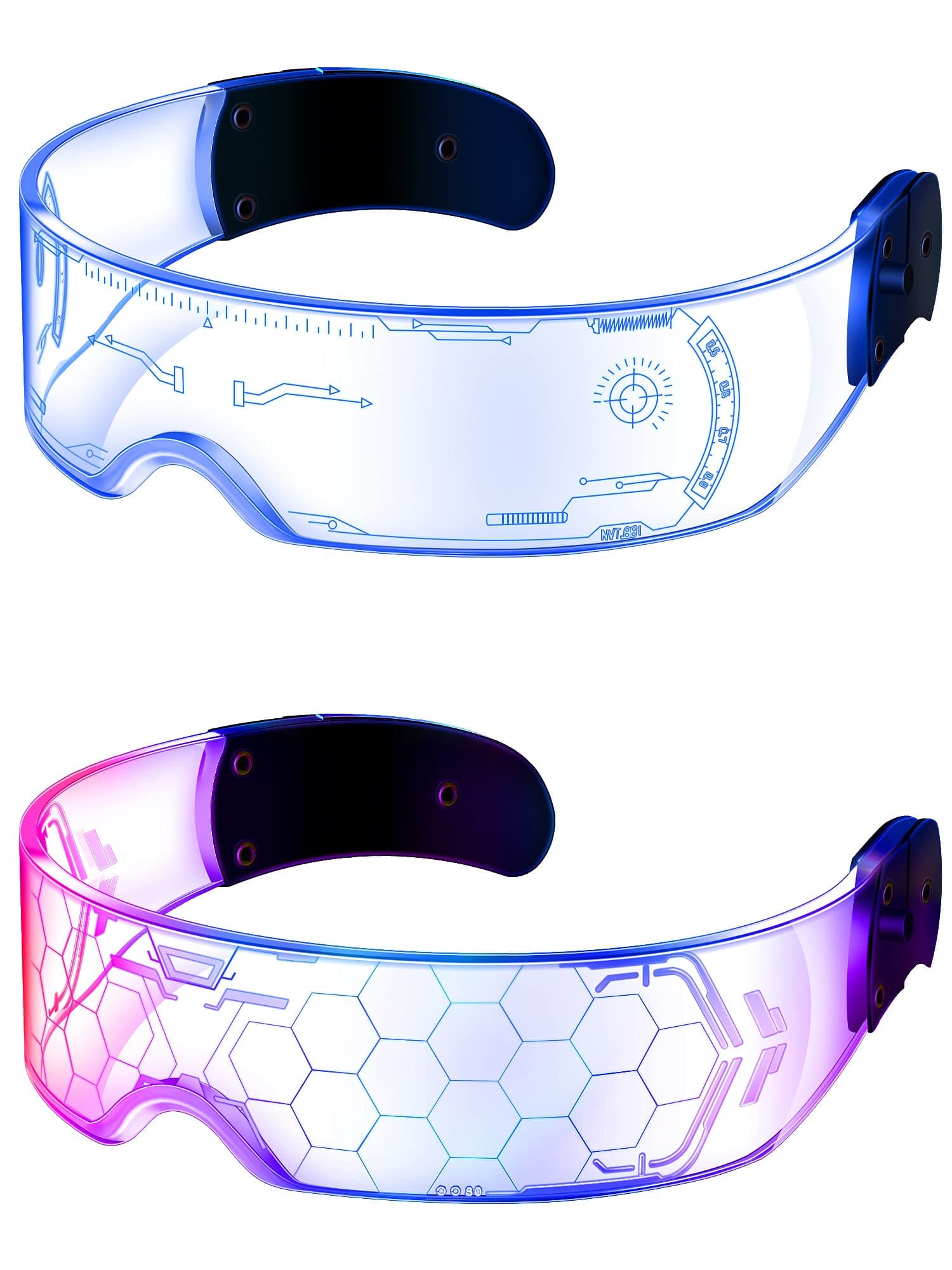 2 Pairs LED Visor Glasses 7 Colors Futuristic Glasses Light up Punk Accessories for Rave Party Costume