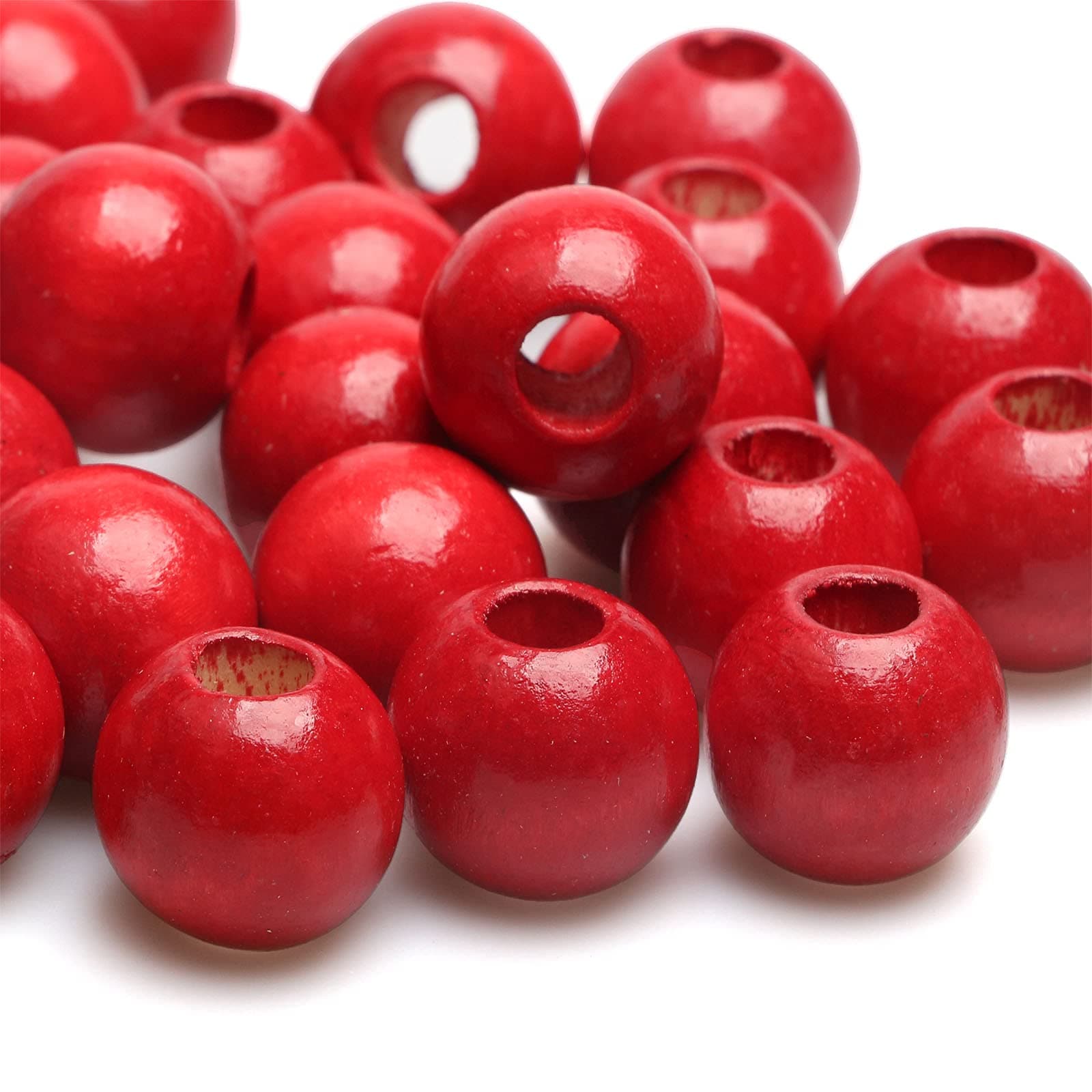50 Wooden Macrame Beads with Large Hole, 20mm Red Wood Spacer Loose Beads for Craft/Macrame Projects/Farmhouse Garland/Christmas Tree Holiday Decoration