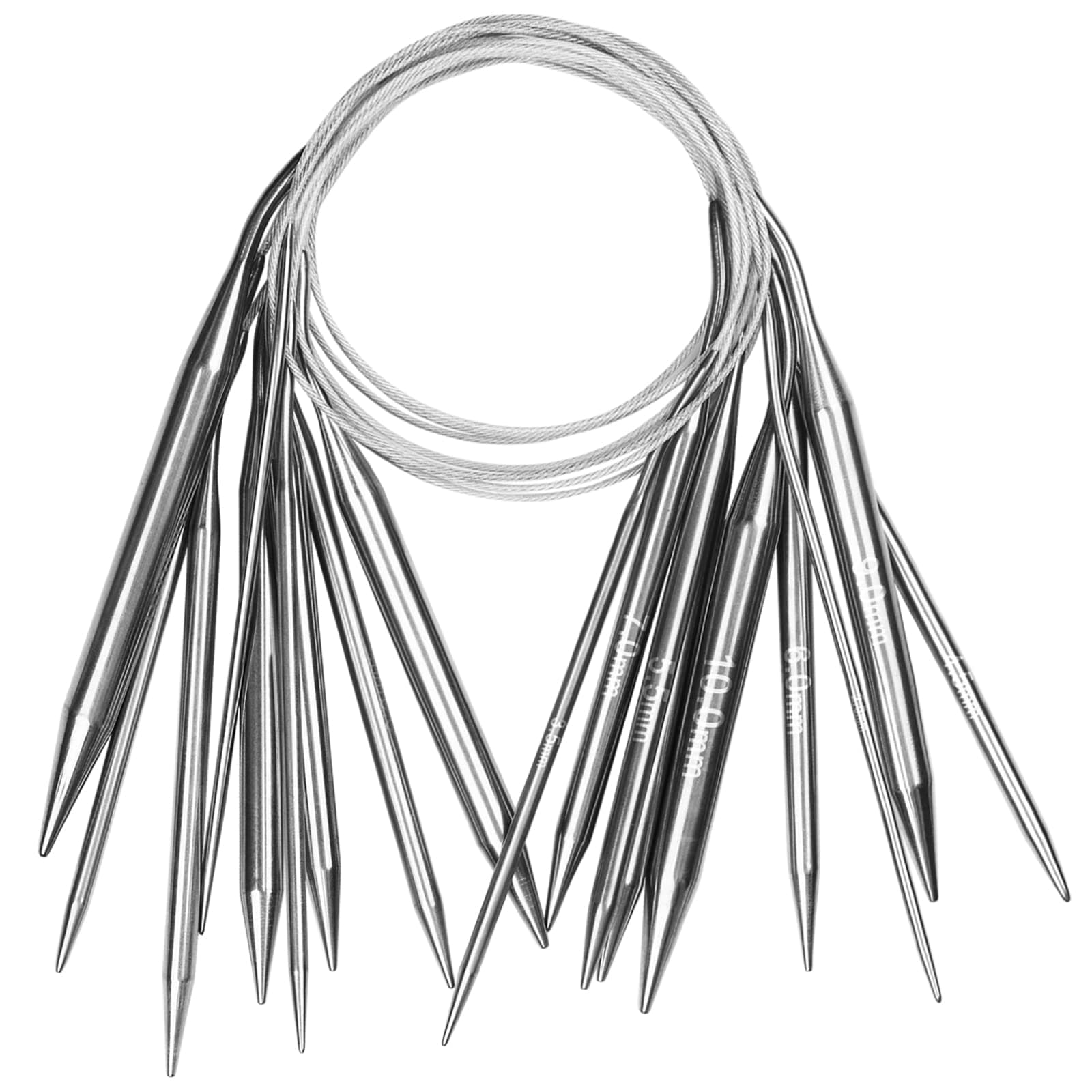 Aeelike Circular Knitting Needles Set, Stainless Steel Knitting Needles Round Knitting Needle Set (100 cm), 9 Pack Long Knitting Needles for Blankets Scarves Sweaters, Great for Beginners