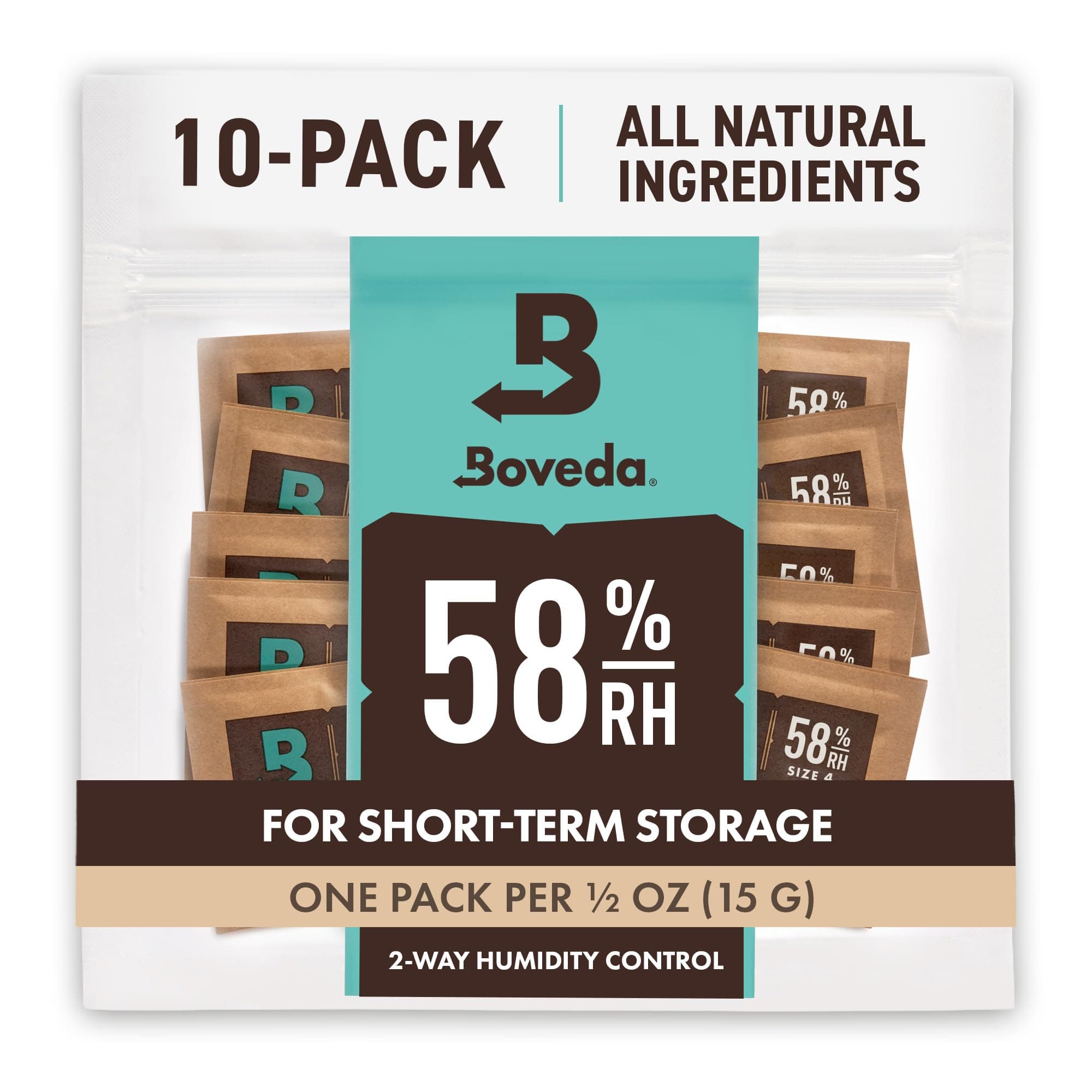 58% Two-Way Humidity Control Packs For Storing ½ oz of Product – Size 4 – 10 Pack – Moisture Absorbers for Small Storage Containers – Humidifier Packs – Hydration Packets in Resealable Bag