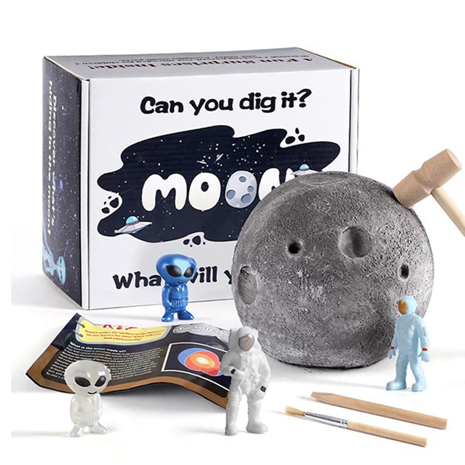 MEBEGINMoon Digging Excavation Kit, Mining Dig Kit with Saucer Man, Planet Explore Stone Dig Up Gems Toy Set Gits for Boys Girls Kids 6+