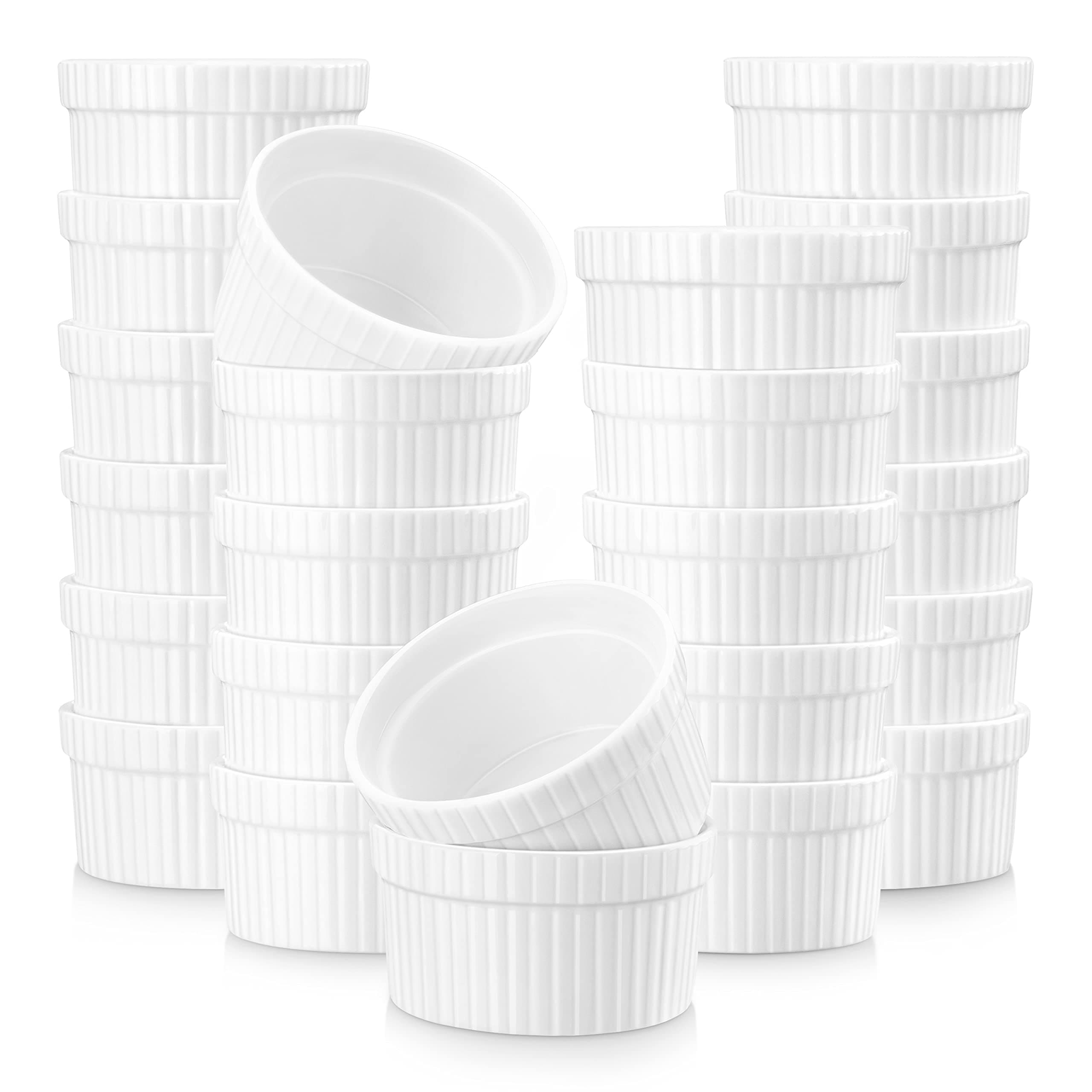 MALACASA 24 Piece 55ML Ramekins Mini Porcelain Dipping Bowls Small Creme Brulee Ramekins Soufflé Dishes Baking Dish for Serving Dip, Custard, Ice Cream, Oven Safe, Ivory White