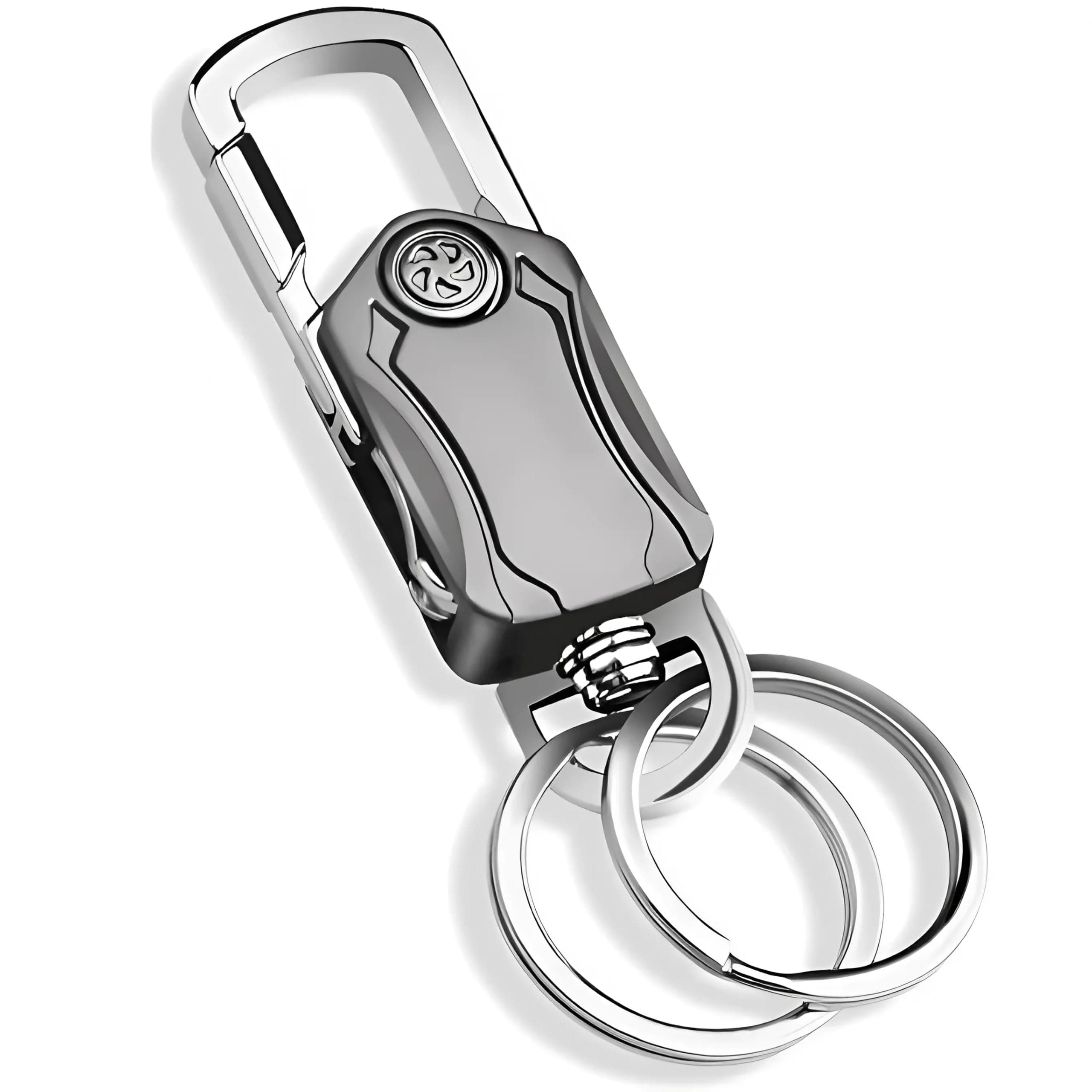 5-in-1 Stylish Keychain for Women & Men - 360° Rotation Carabiner with Bottle Opener, Phone Holder, and Decompression Spinner Durable Zinc Alloy Multi-functional Keychain bike and car, Silver