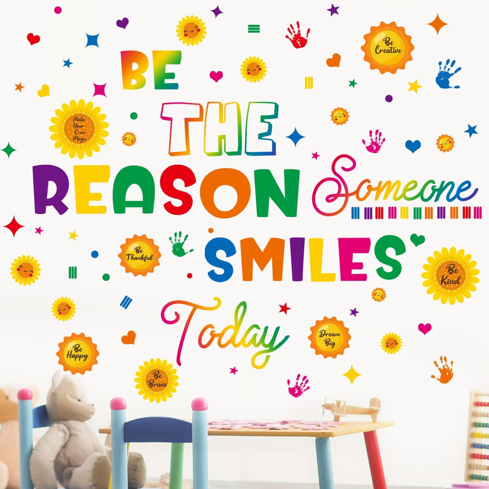Leinuosen Kids Wall Decals Classroom Colorful Inspirational Decals Daycare Playroom Wall Decor Motivational Positive Saying Sticker(Be The Reason)