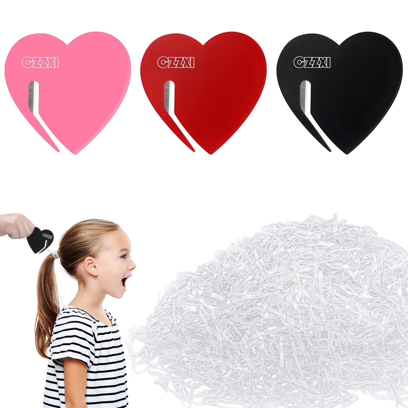 1000 PCS Small Clear Hair Elastics with 3 PCS Rubber Band Cutter for Hair, Ponytail Elastic Hair Tie Cutter, Pain Free Rubber Band Remover Tool for Kids, Toddlers, Girl, Women
