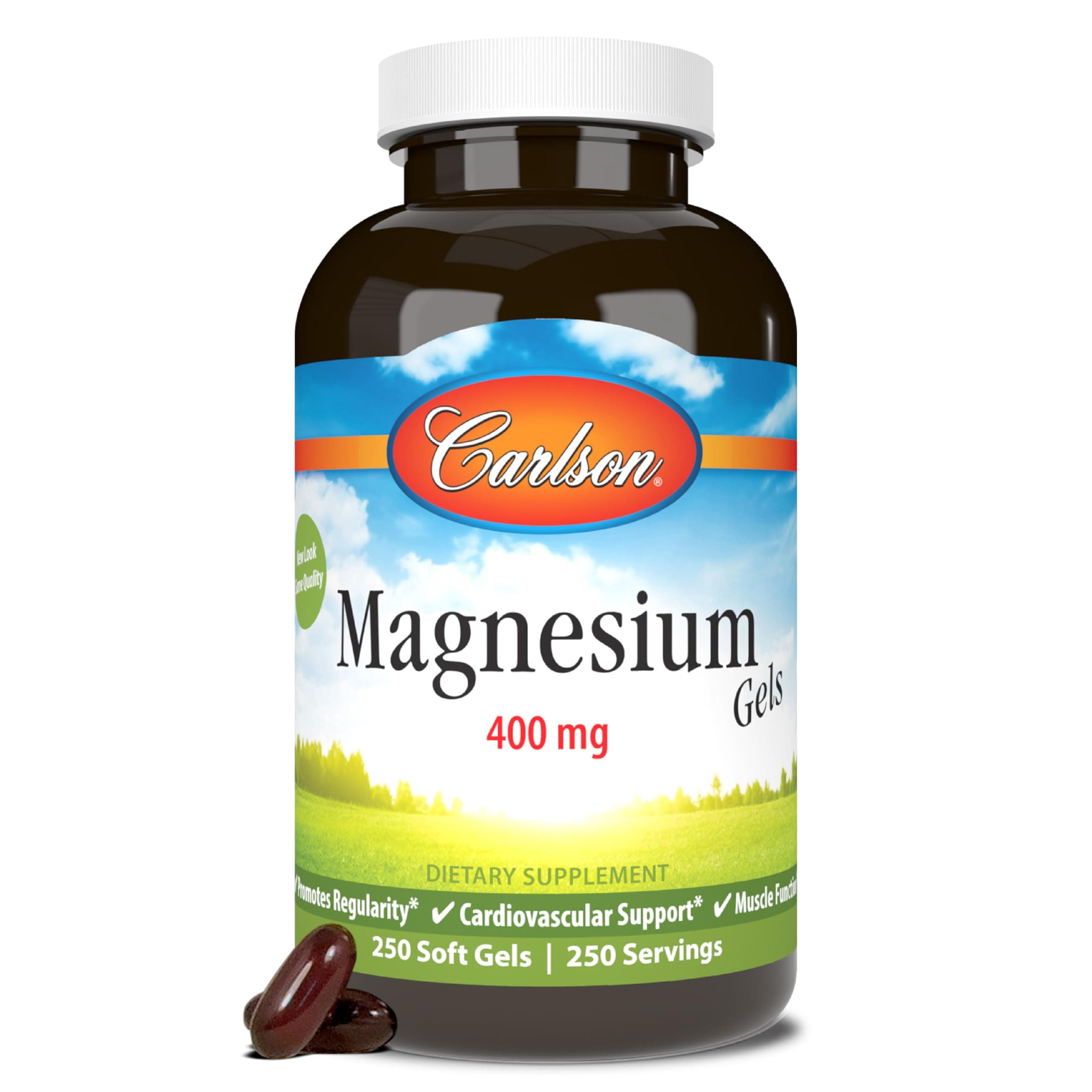 Magnesium Gels, 400 mg of Magnesium per Softgel, Heart & Muscle Support, Magnesium Gel Caps, Bowel Function, Magnesium Supplement, 250 Softgels