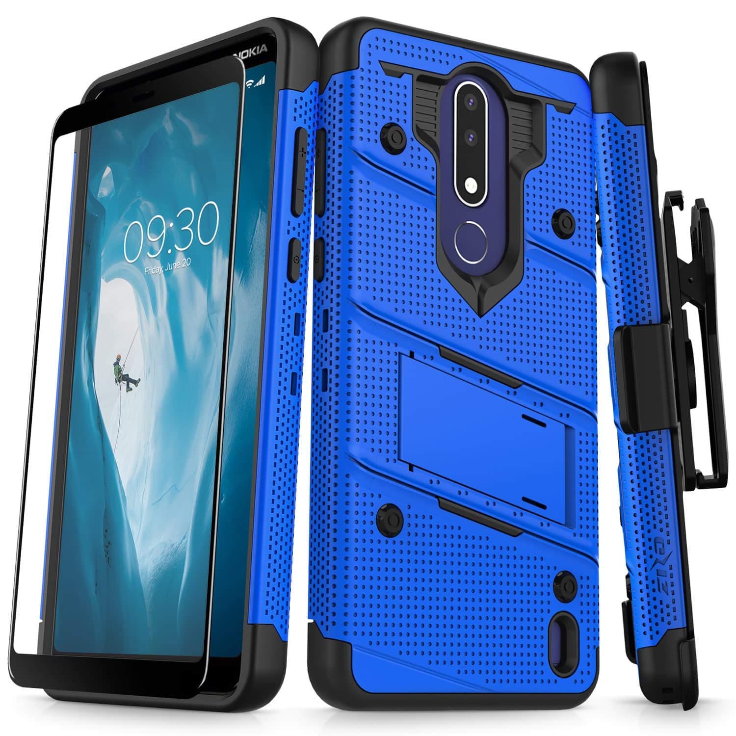 ZIZO Bolt Series Nokia 3.1 Plus Case Military Grade Drop Tested with Full Glass Screen Protector Holster and Kickstand Blue Black