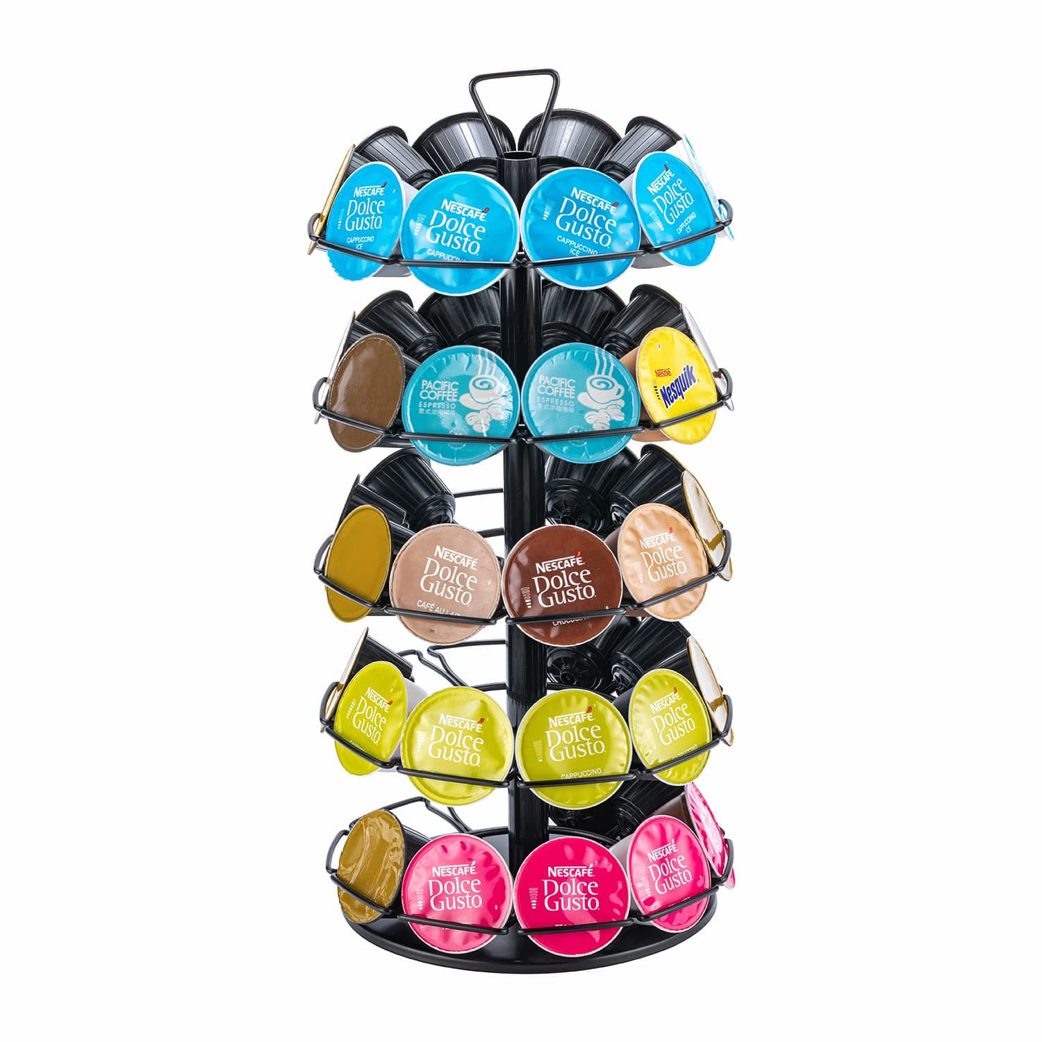 Flagship 50 Dolce Gusto Capsules Holder Black Coffee Pod Carousel 360° Rotating Rack Stand for Dolce Gusto Pods 5 Tier (50 Pods Capacity)