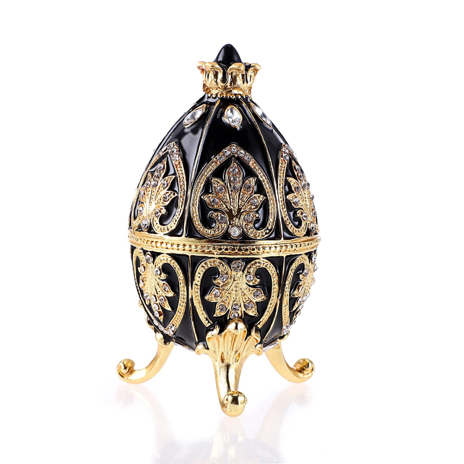 ELLDOO Faberge Egg Style Trinket Box, Enameled Jewelry Box Unique Decorative Metal Box Classic Ornaments Gift for Home Decor, Black