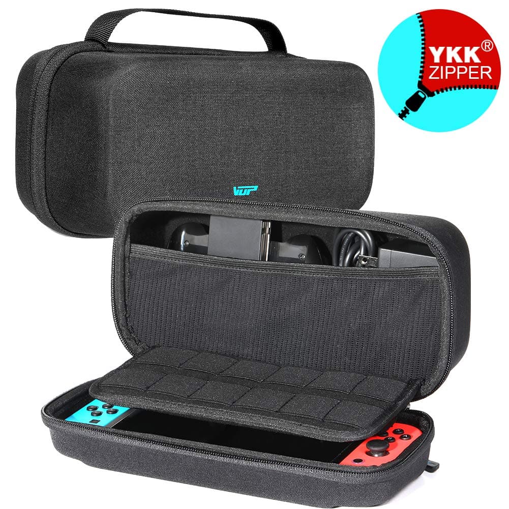 VUP Carrying Storage Case Compatible with Switch, Protective Travel Storage Hard Cover Console & Accessories with 18 Games Cartridges (Black)