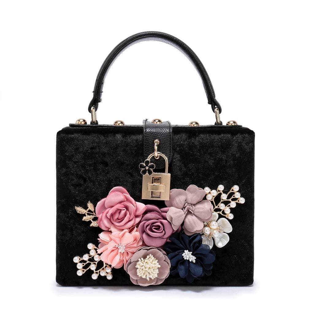 Embroidery Round Evening Clutch Handbag Clutch Purse with Flower For Prom Cocktail Wedding Women