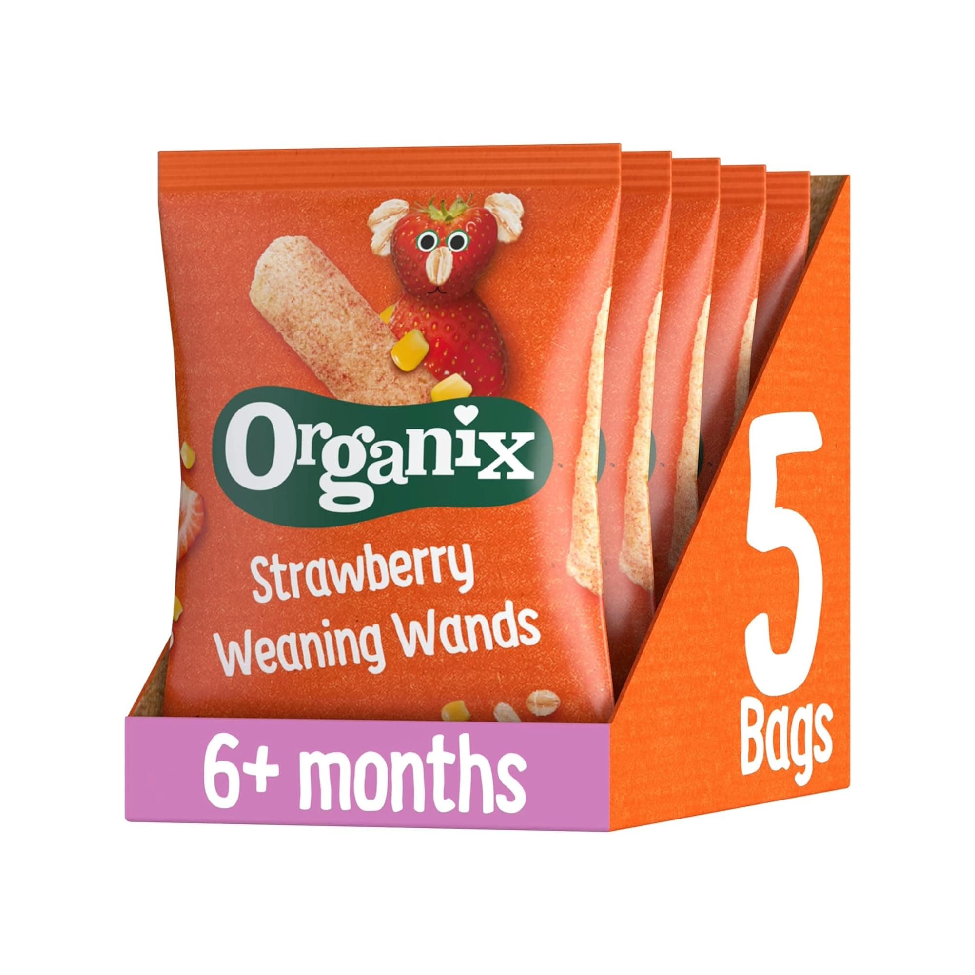 Organix Strawberry Weaning Wands, Organic Baby Snack, 6+ Months, Vegan, 25 g (Pack of 5)