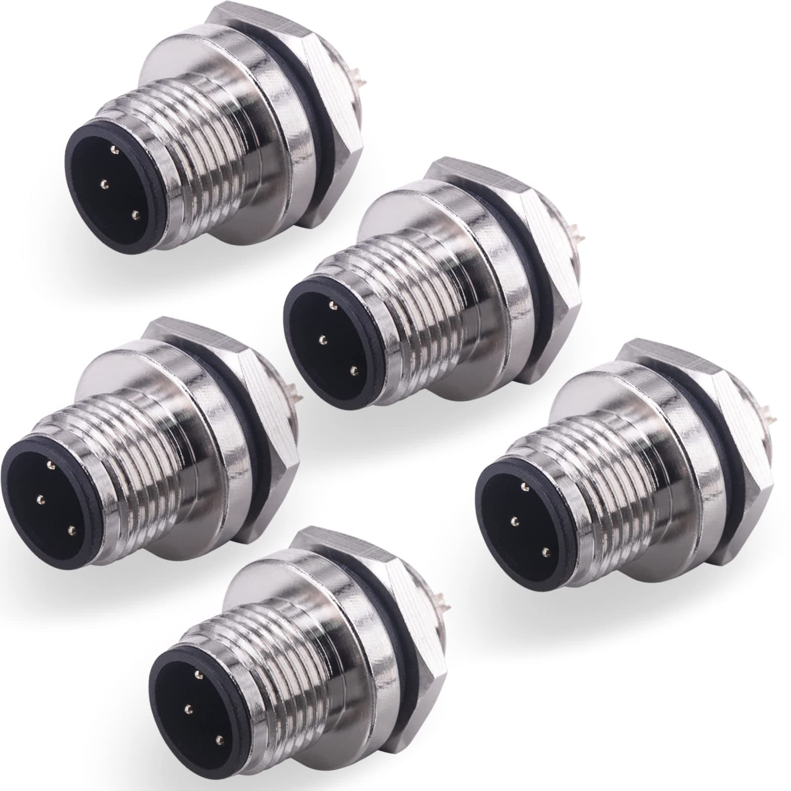 M12 4 Pin Male Aviation Panel Mount Connector,Lonlonty 12mm Waterproof Chassis Panel Back Mount Socket Sensor Connector 5PCS
