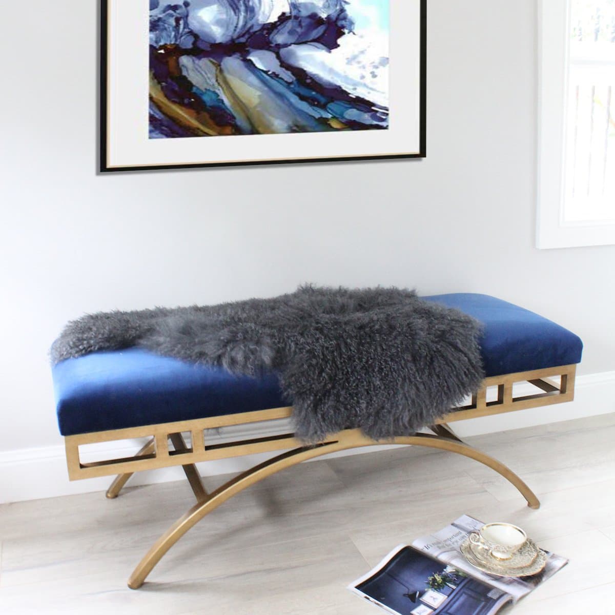 Dark Grey Tibetan Mongolian Sheepskin Fur Hide pelt Throw Rug Premium Quality