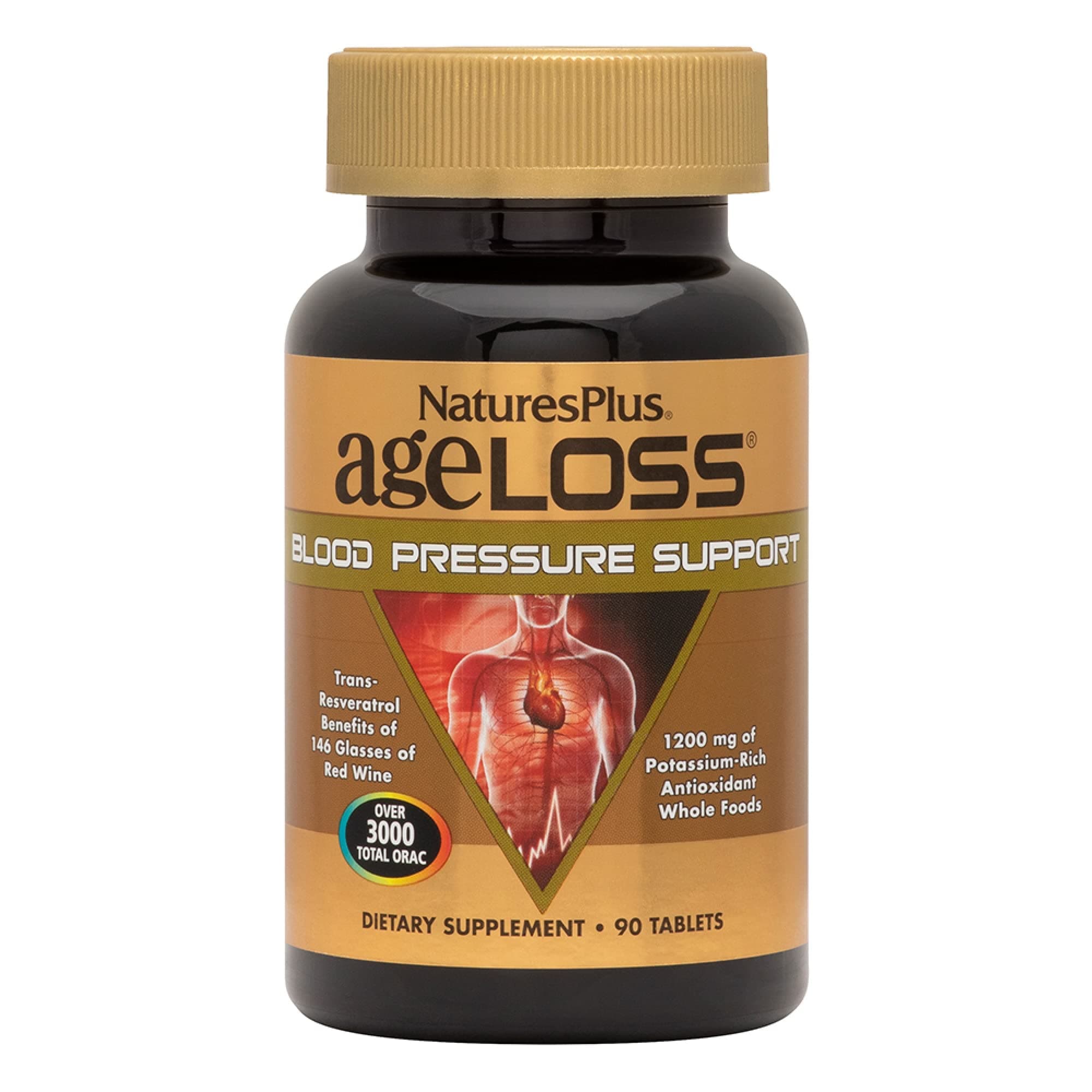 AgeLoss Blood Pressure Support - 90 Tablets - with Trans-Resveratrol & 1200 mg of Whole Foods - Vegetarian, Gluten Free - 30 Servings