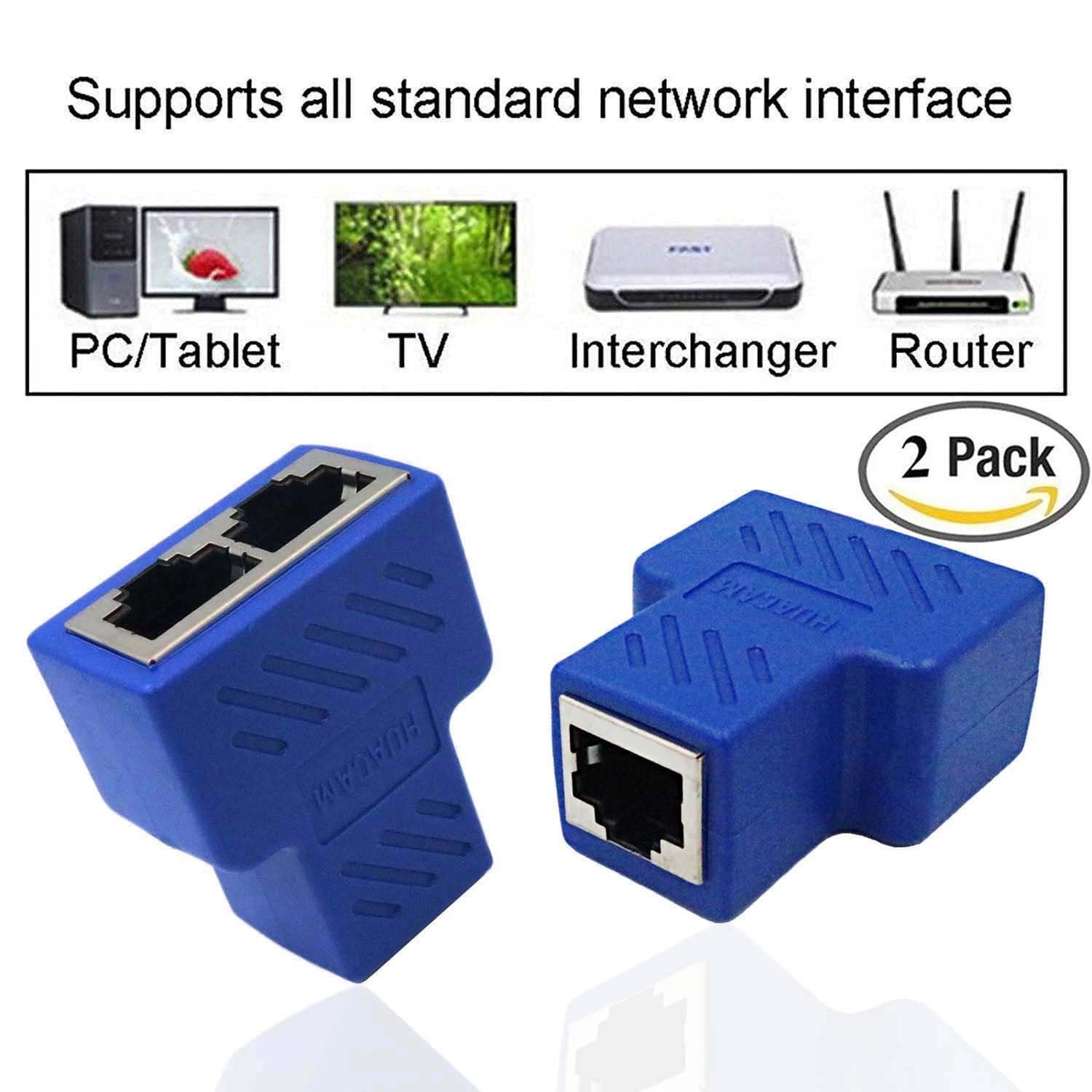 HUACAM HCM75 RJ45 Ethernet Network Injector/Splitter Extender Connector CAT5 / CAT6 / CAT7 LAN Ethernet Injector/Splitter, 2 Ports Working Simultaneously,Navy Blue-2 Packs